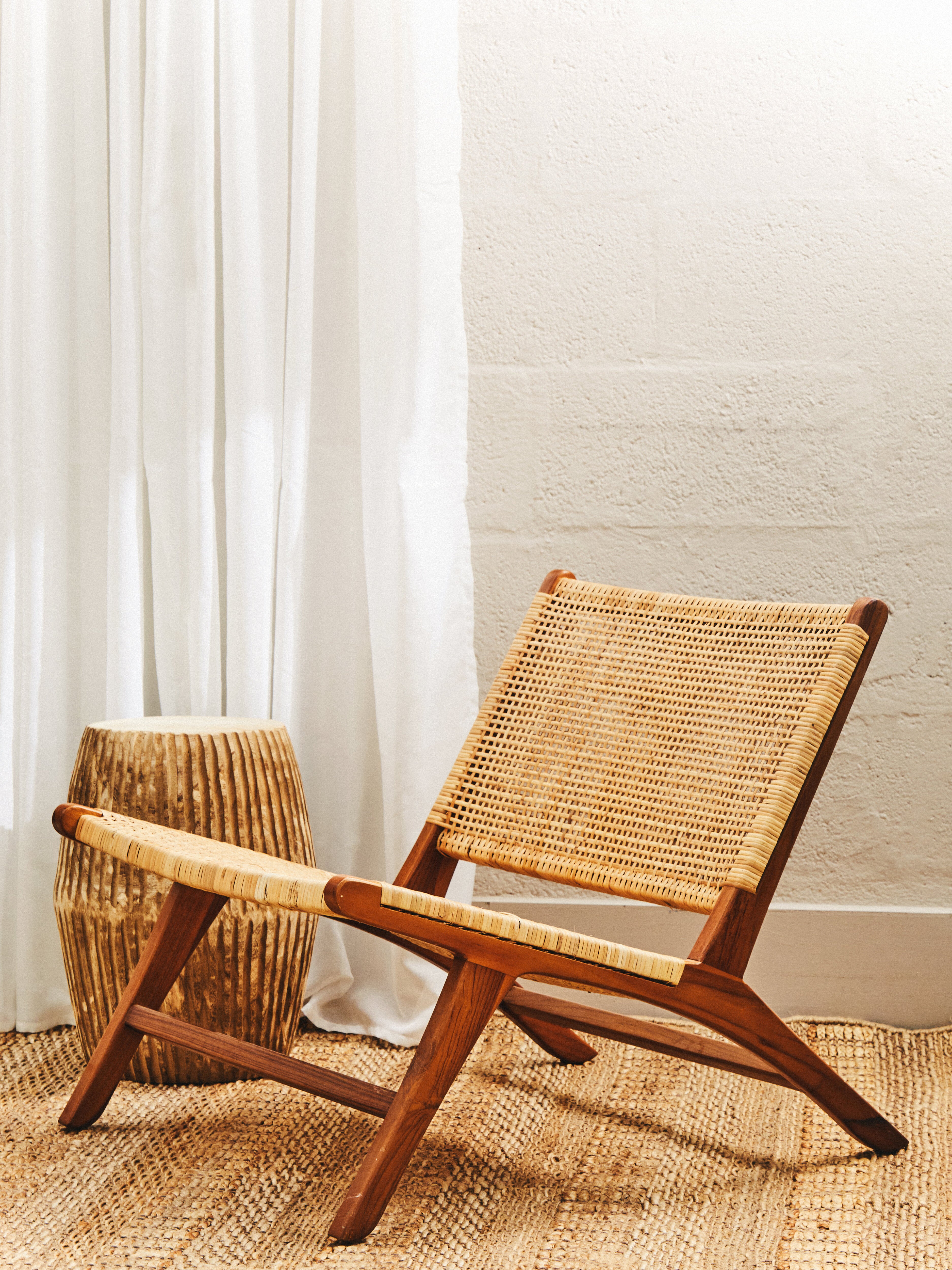 Elara Teak Wood And Natural Rattan Lounge Chair