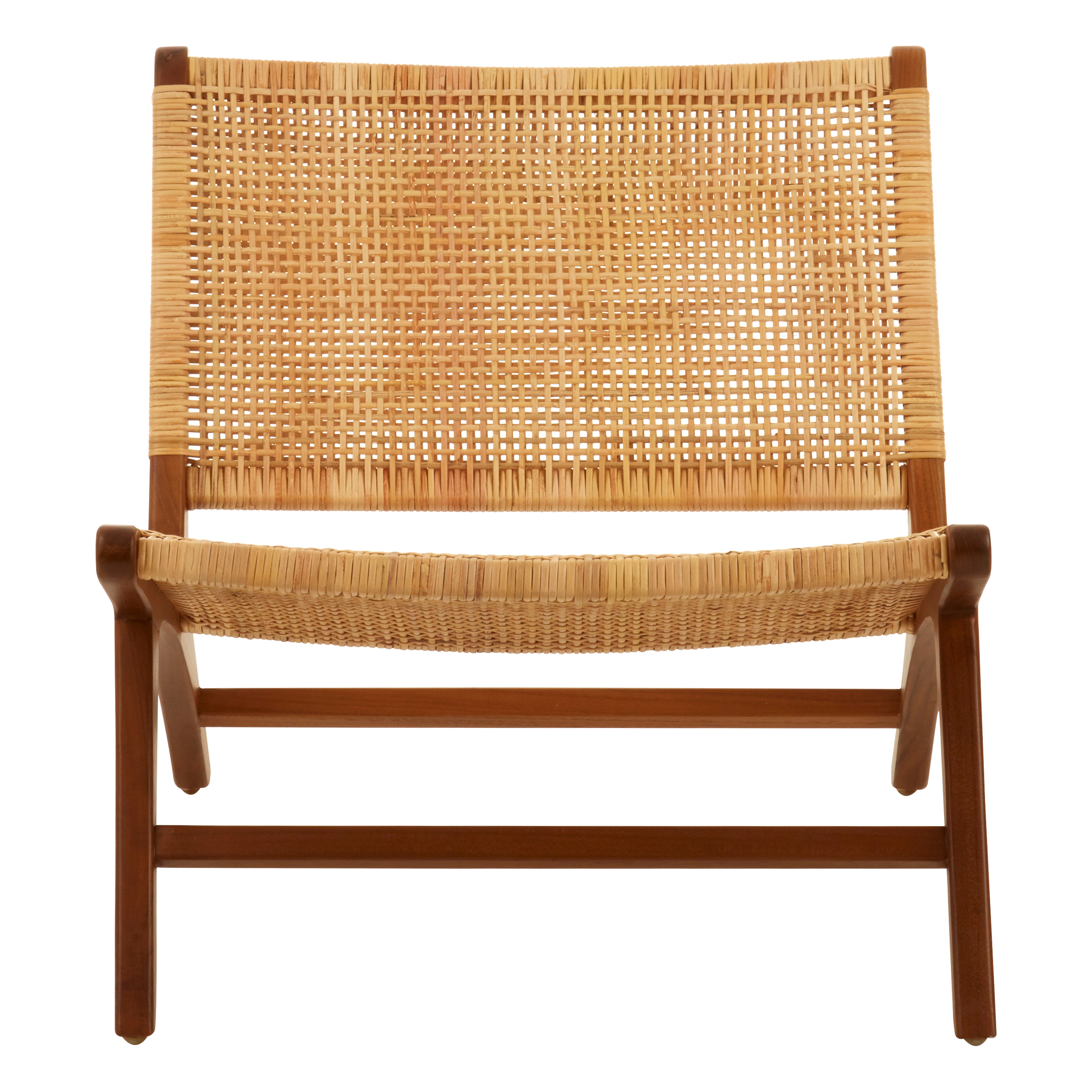 Elara Teak Wood And Natural Rattan Lounge Chair