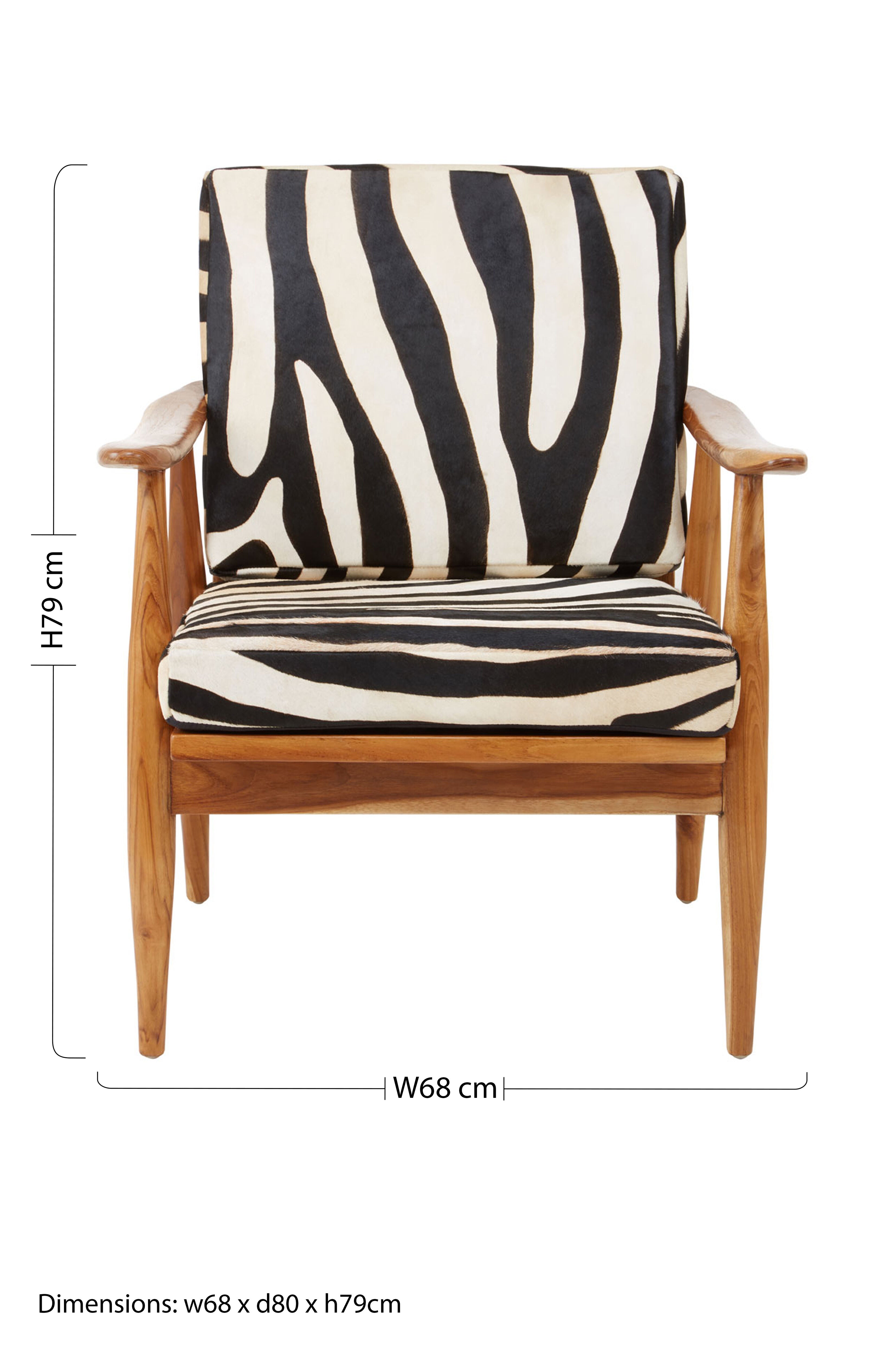 Senja Leather Zebra Pattern And Teak Chair