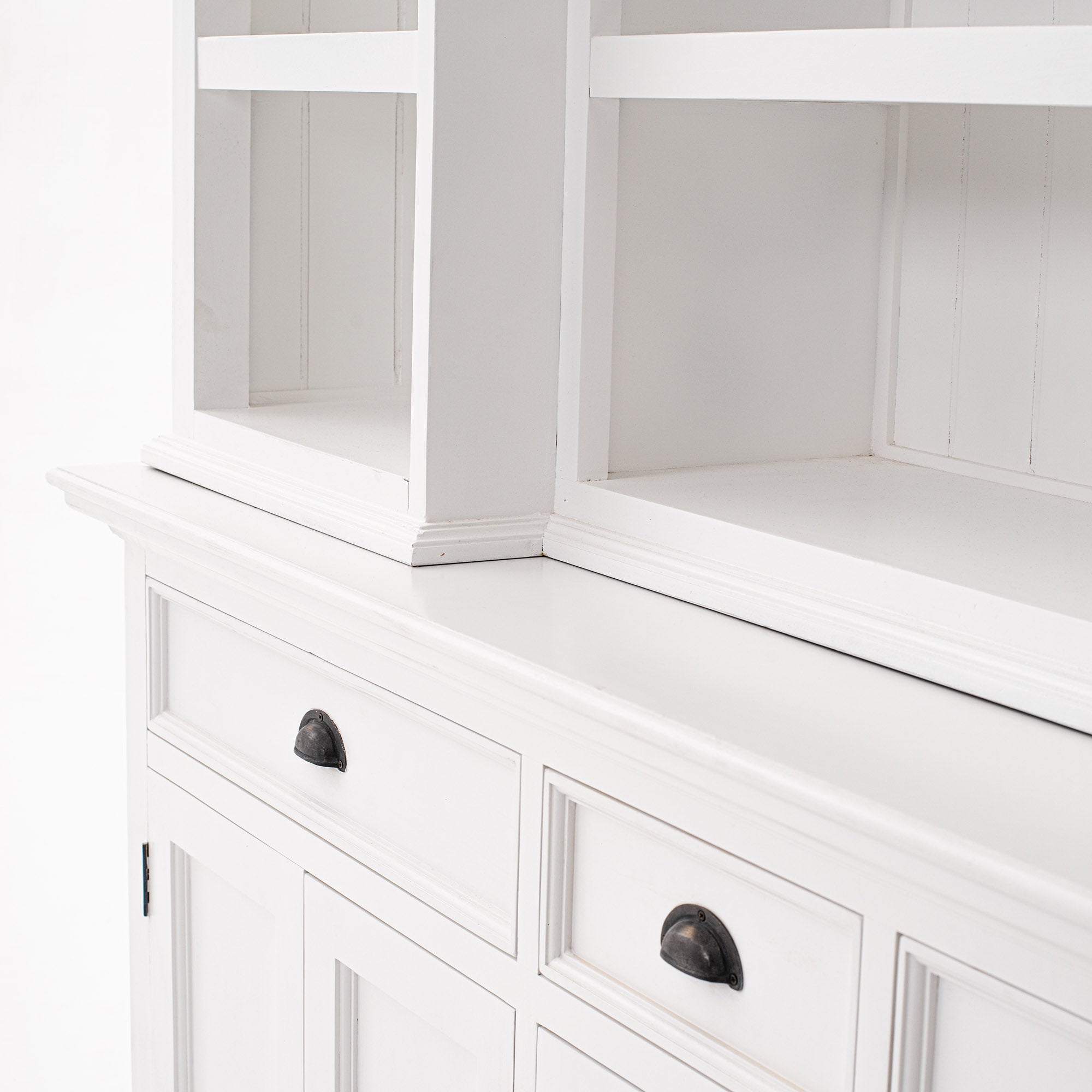 Halifax Coastal White Kitchen Hutch Cabinet with 5 Doors 3 Drawers