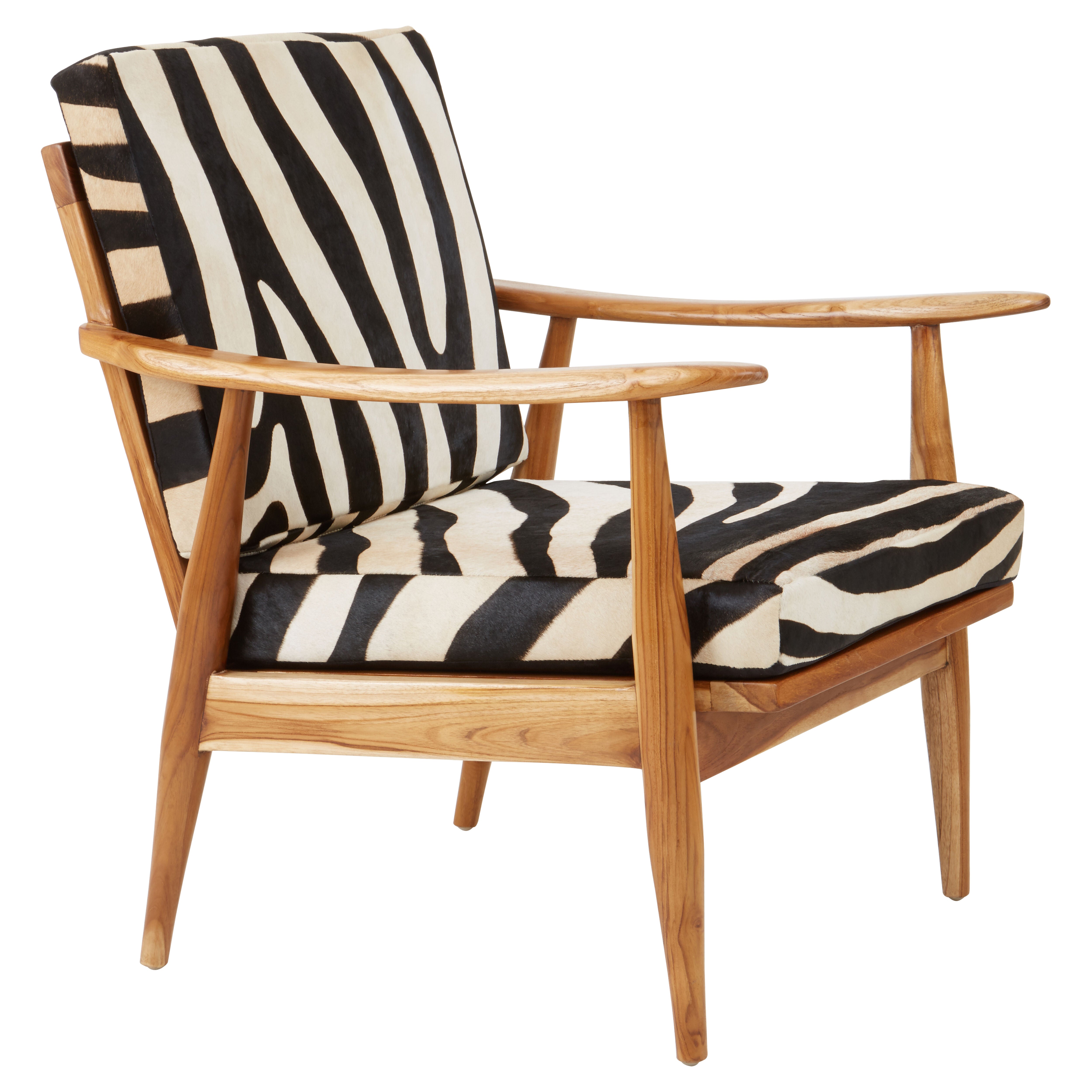 Senja Leather Zebra Pattern And Teak Chair