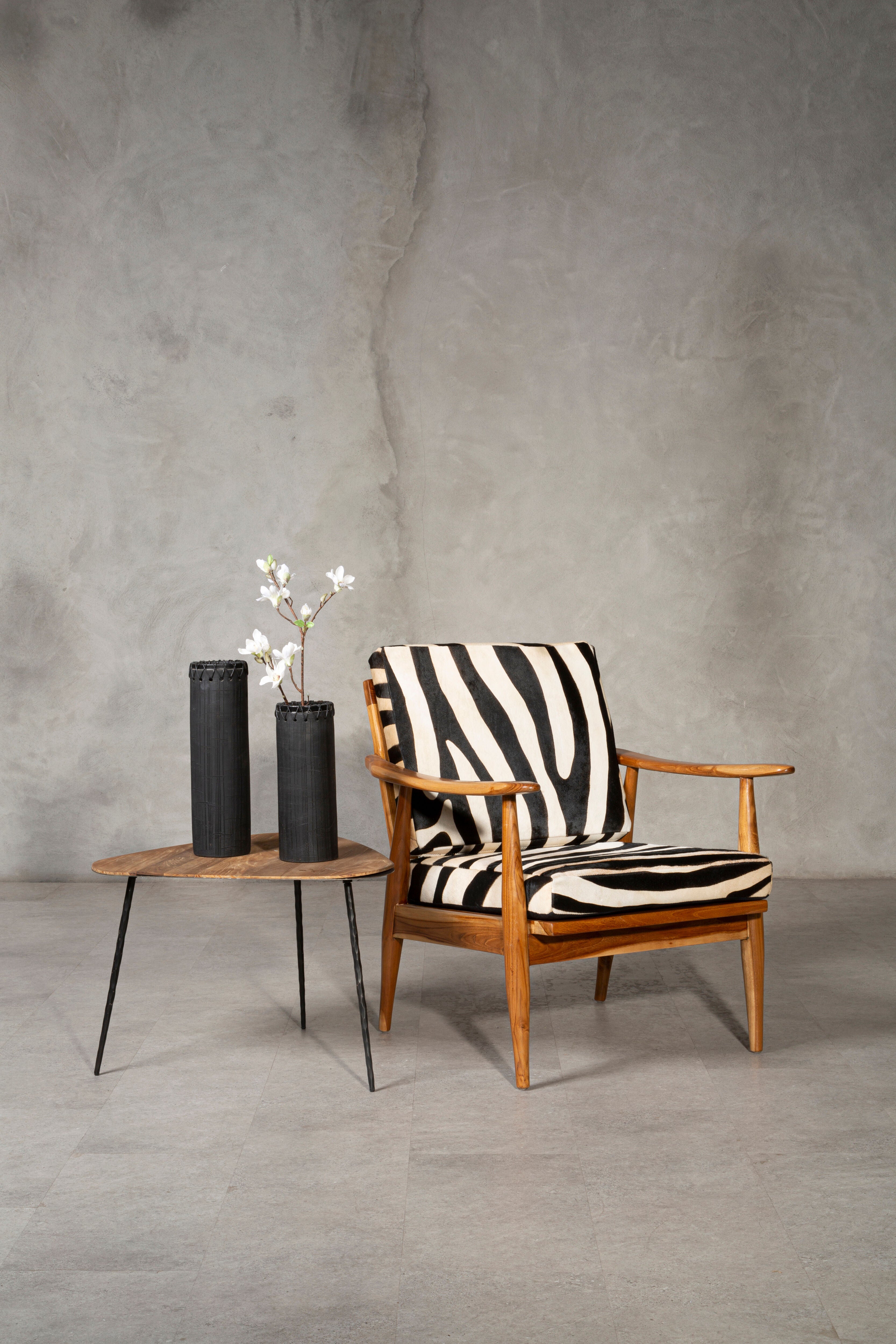 Senja Leather Zebra Pattern And Teak Chair