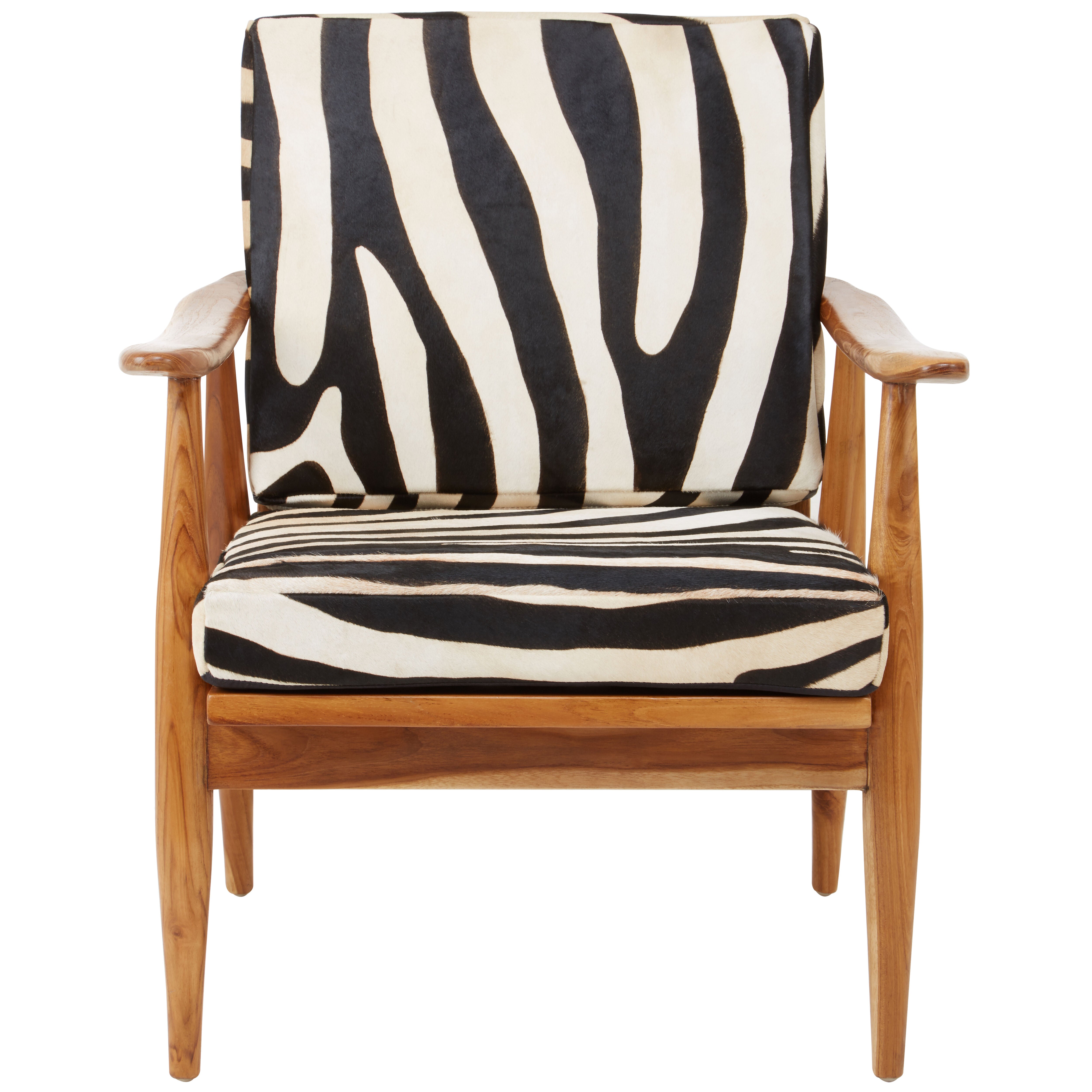 Senja Leather Zebra Pattern And Teak Chair