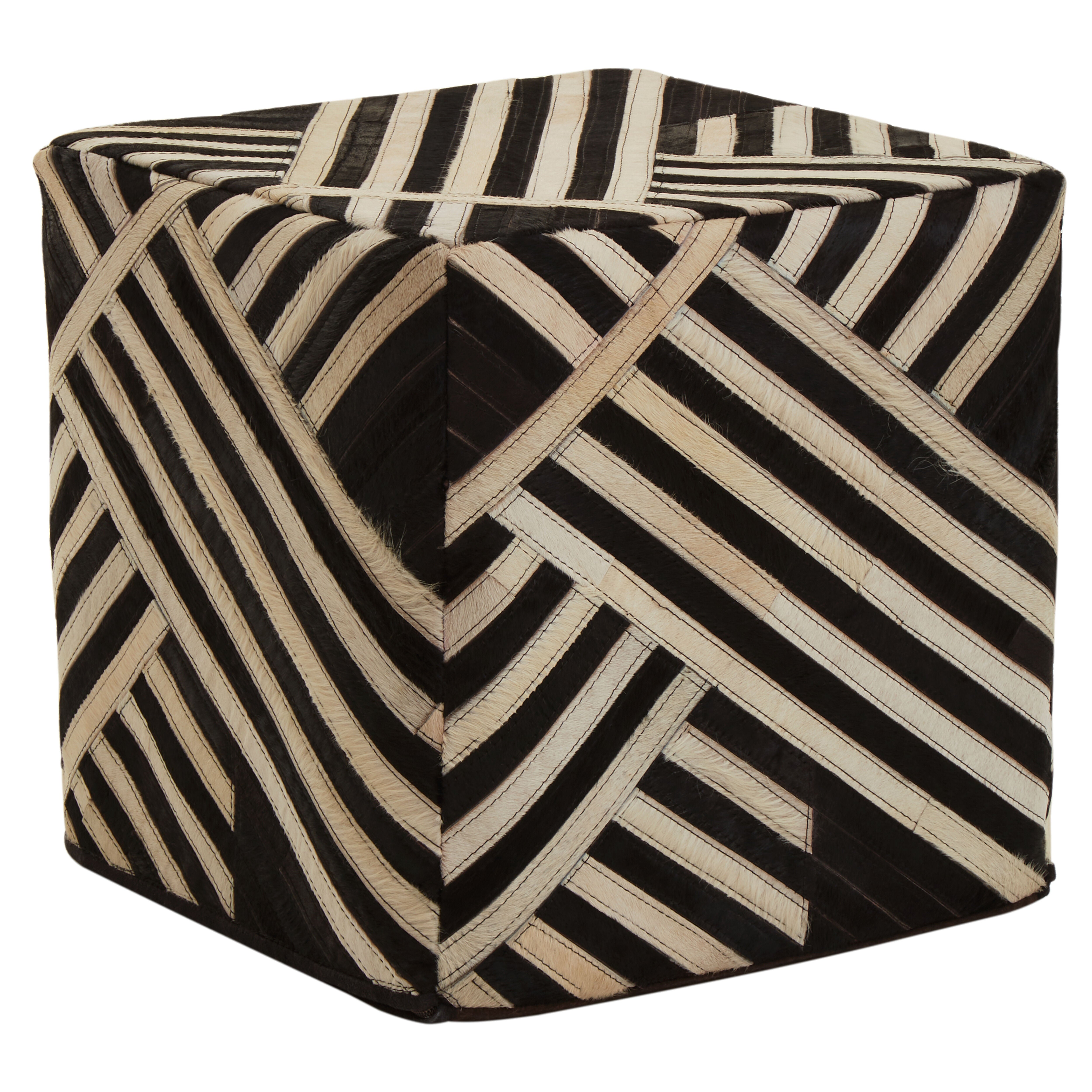 Wilde Safir Black And White Stripe Leather Pouffe