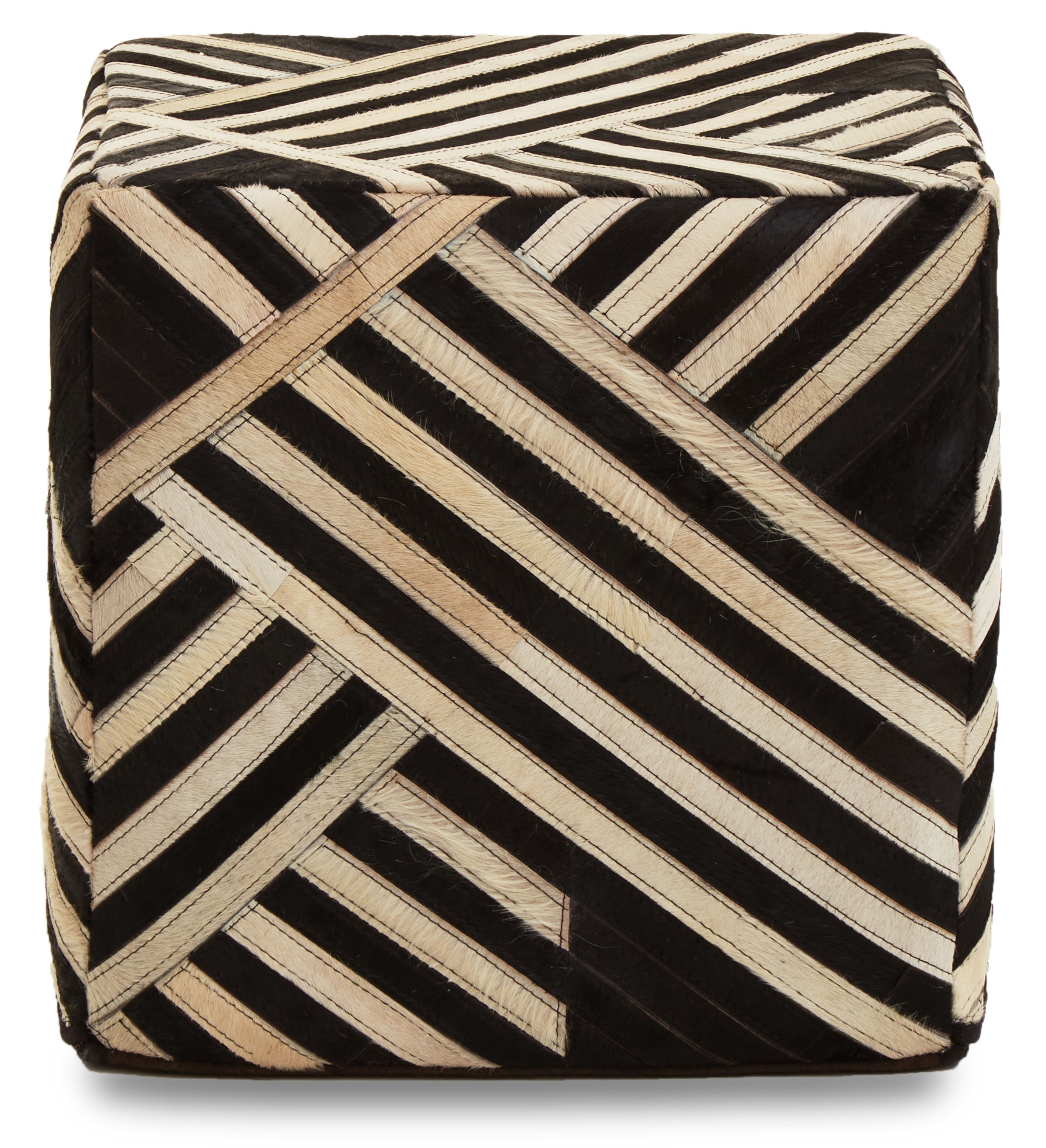 Wilde Safir Black And White Stripe Leather Pouffe