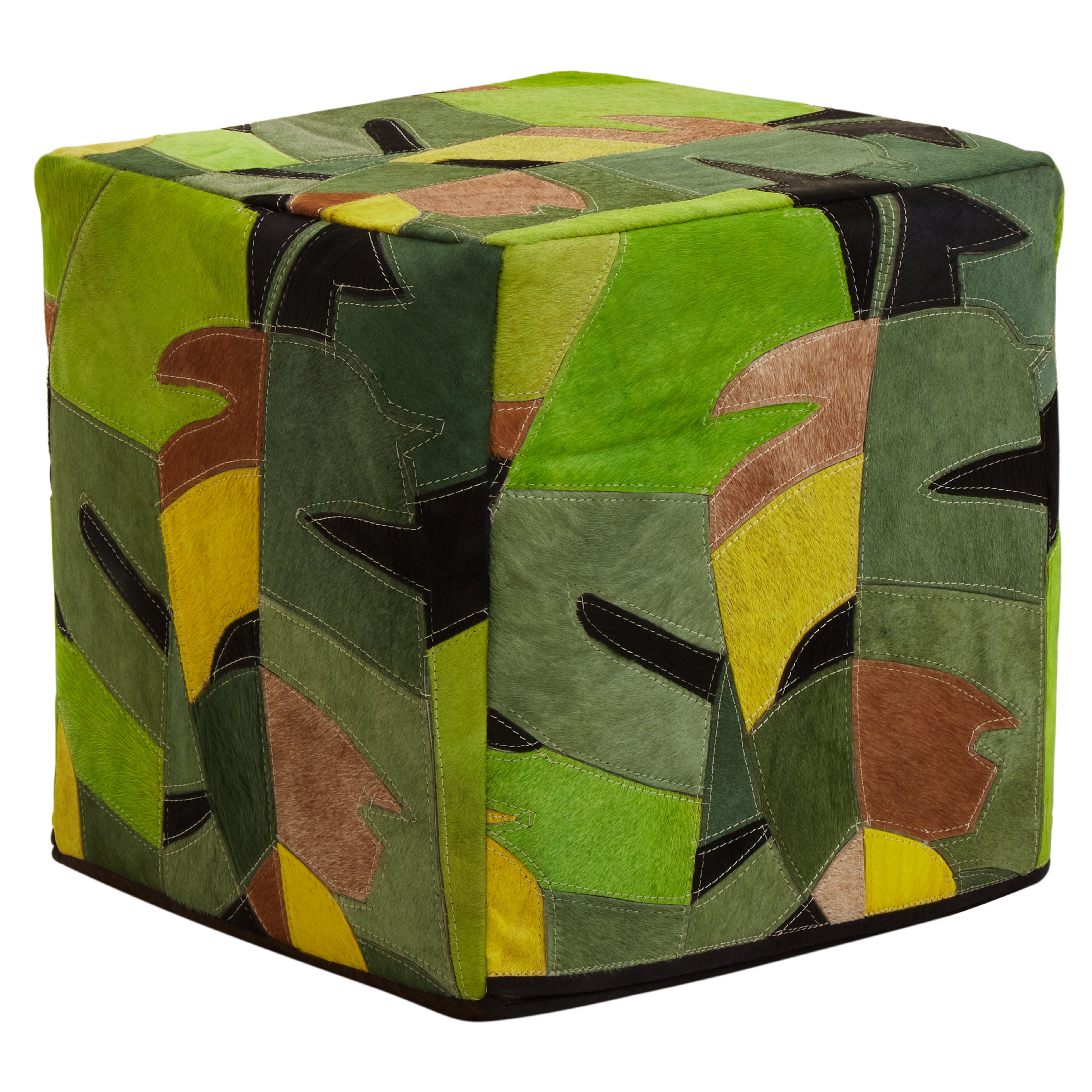 Fern Botanical Leather Pouffe