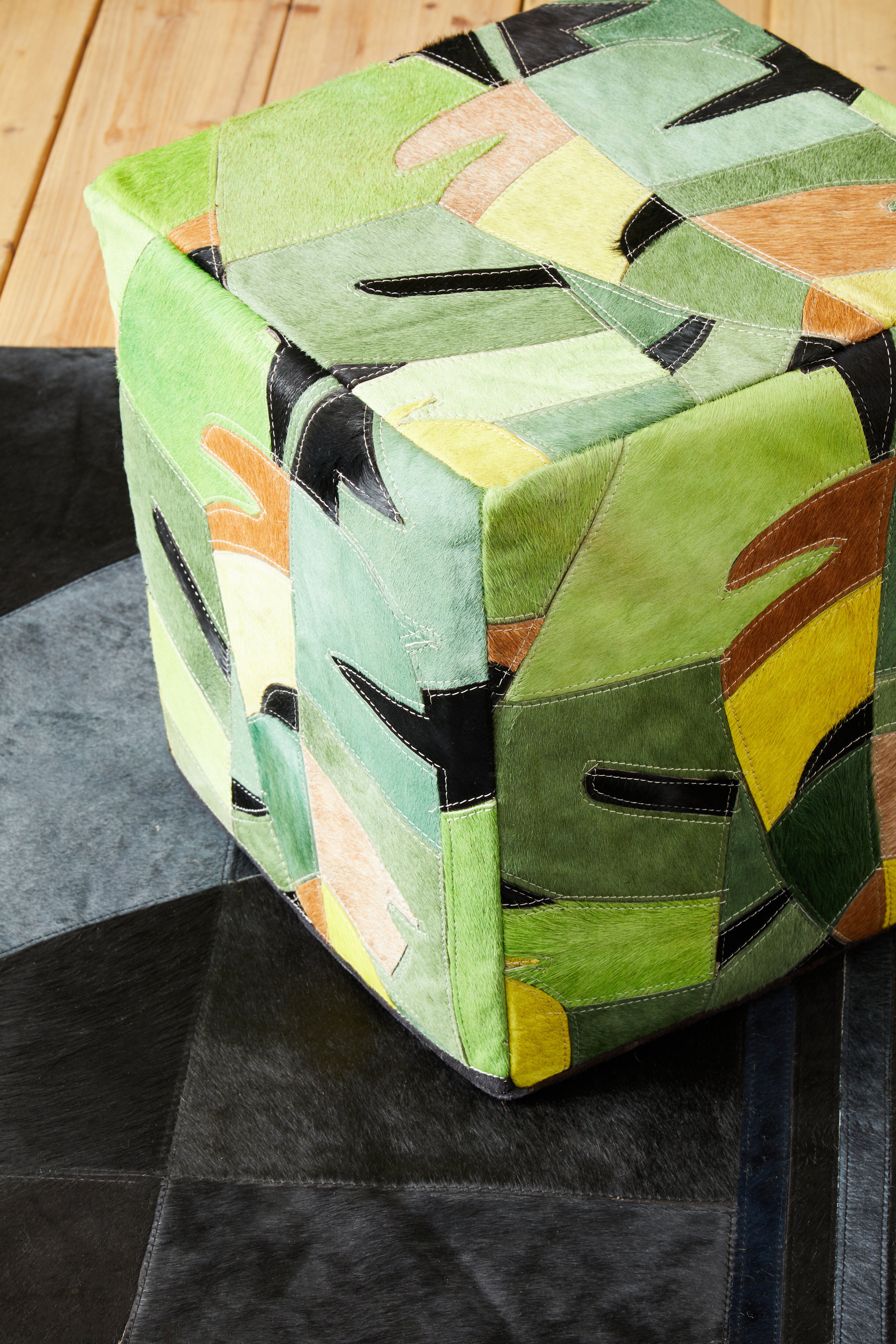 Fern Botanical Leather Pouffe