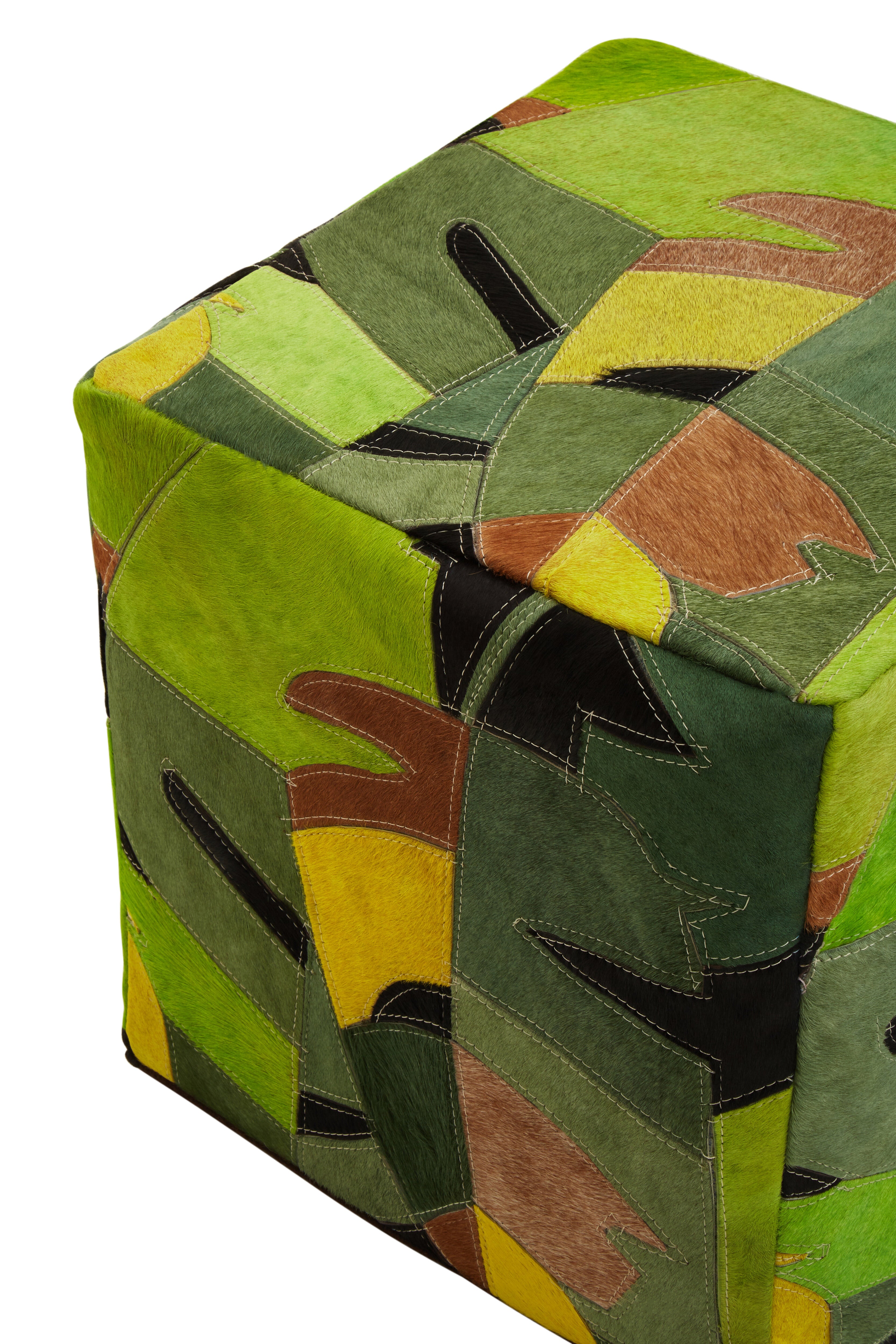 Fern Botanical Leather Pouffe