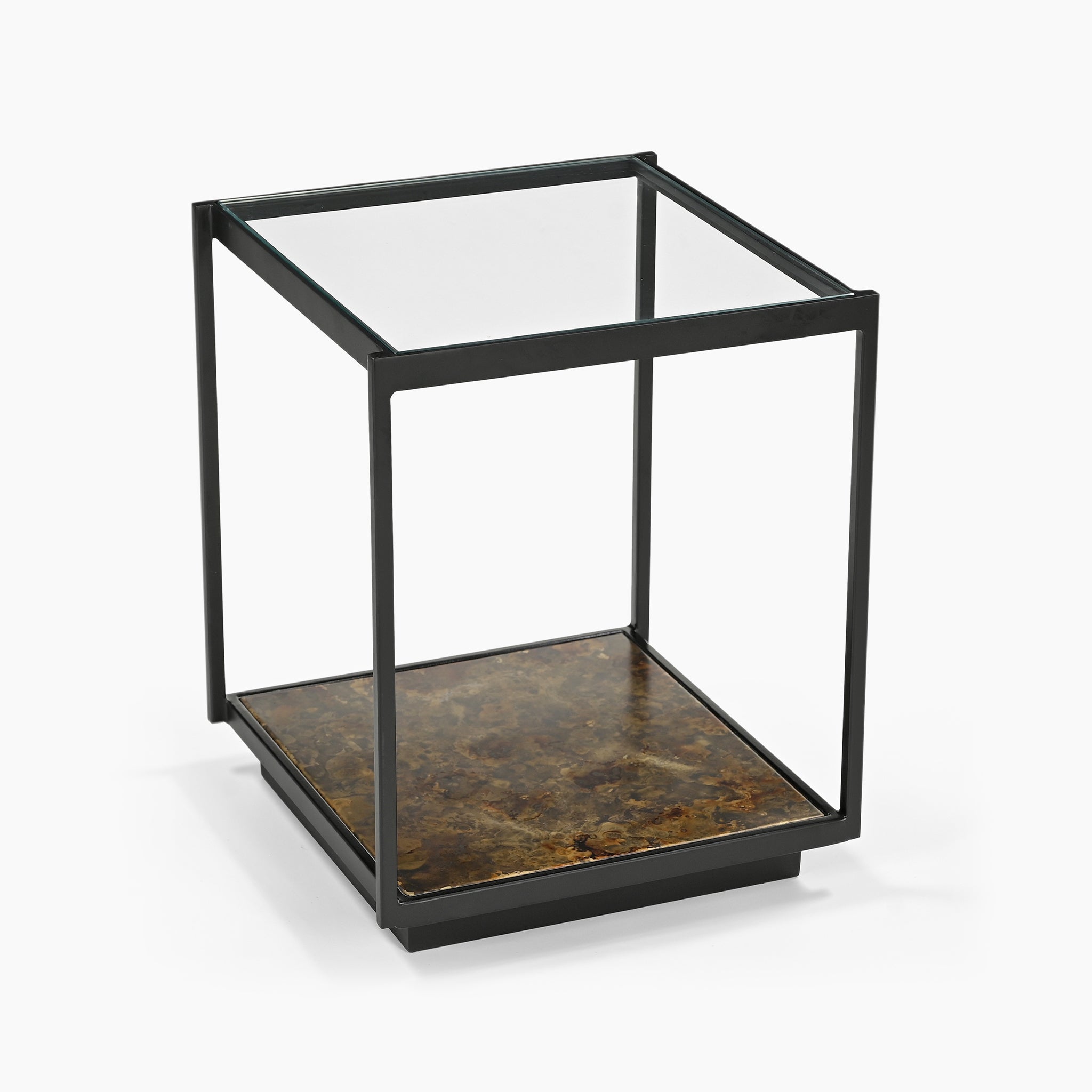 Ashton Iron End Table With Glass Top