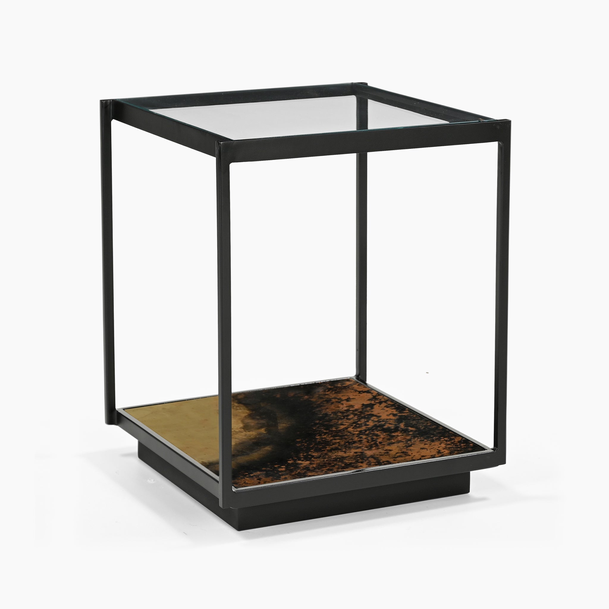 Galaxy Iron End Table With Glass Top