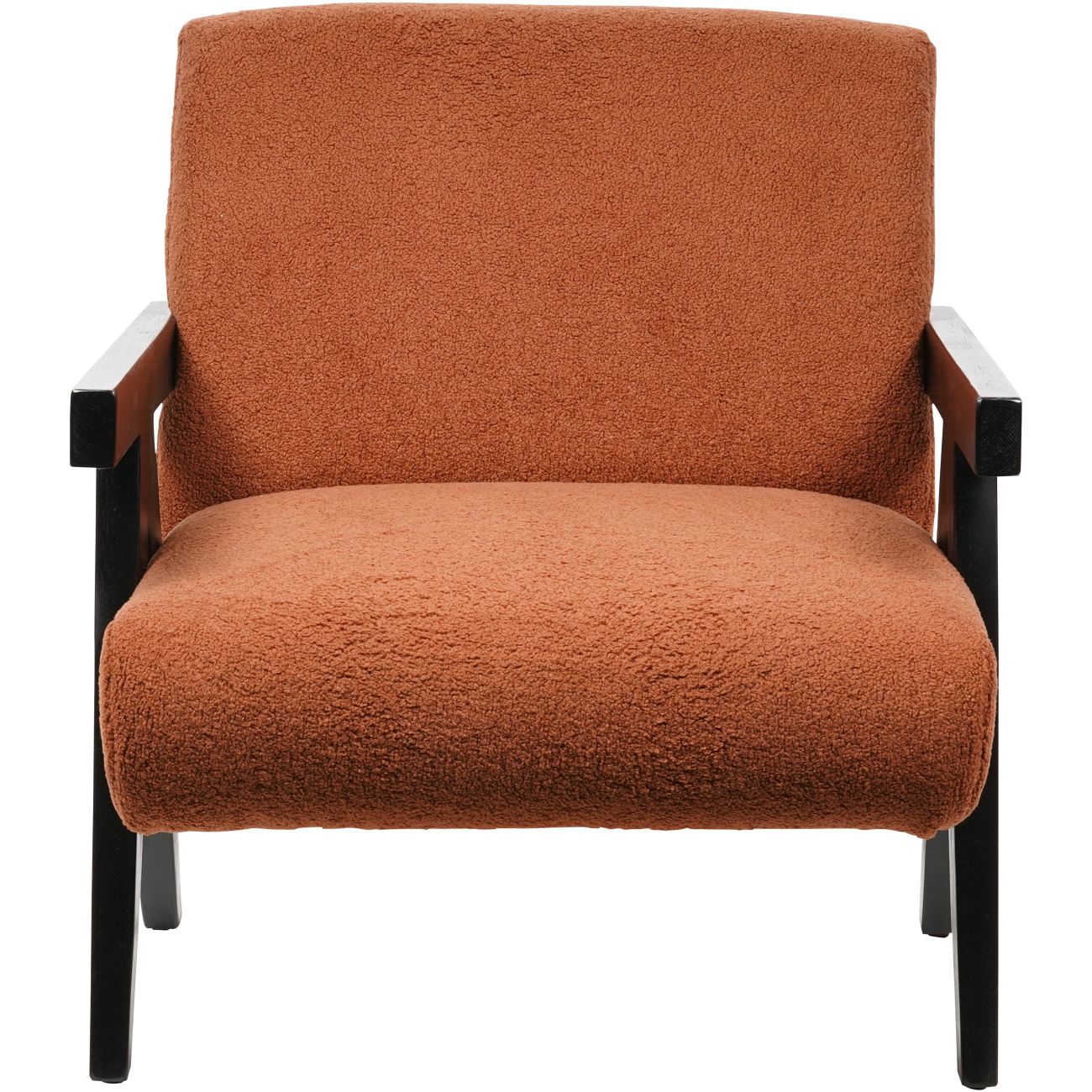 San Diego Wooden Frame Burnt Orange Boucle Armchair