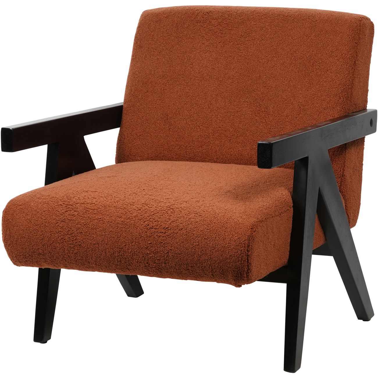 San Diego Wooden Frame Burnt Orange Boucle Armchair