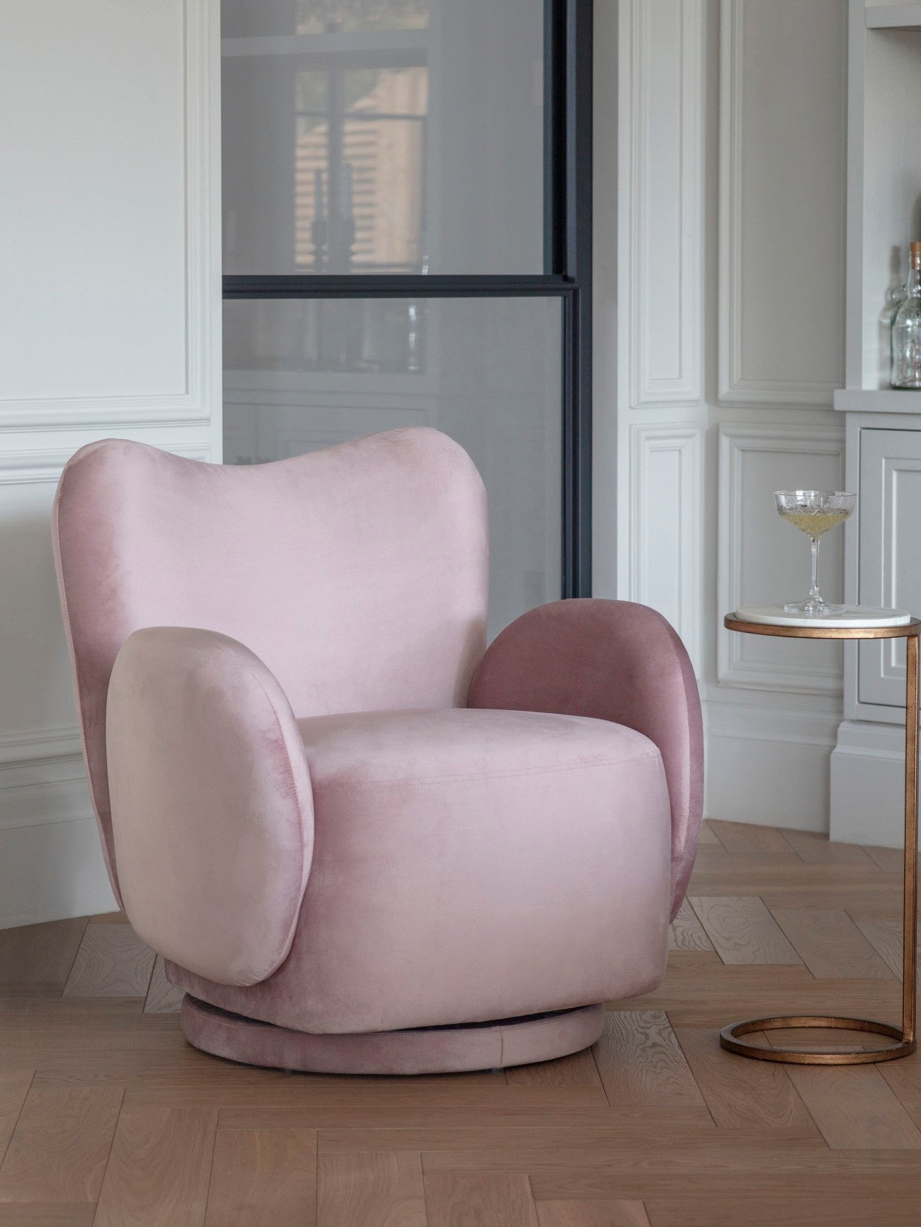 Bingham Upholstered Swivel Chair Soft Velvet Dusky Pink