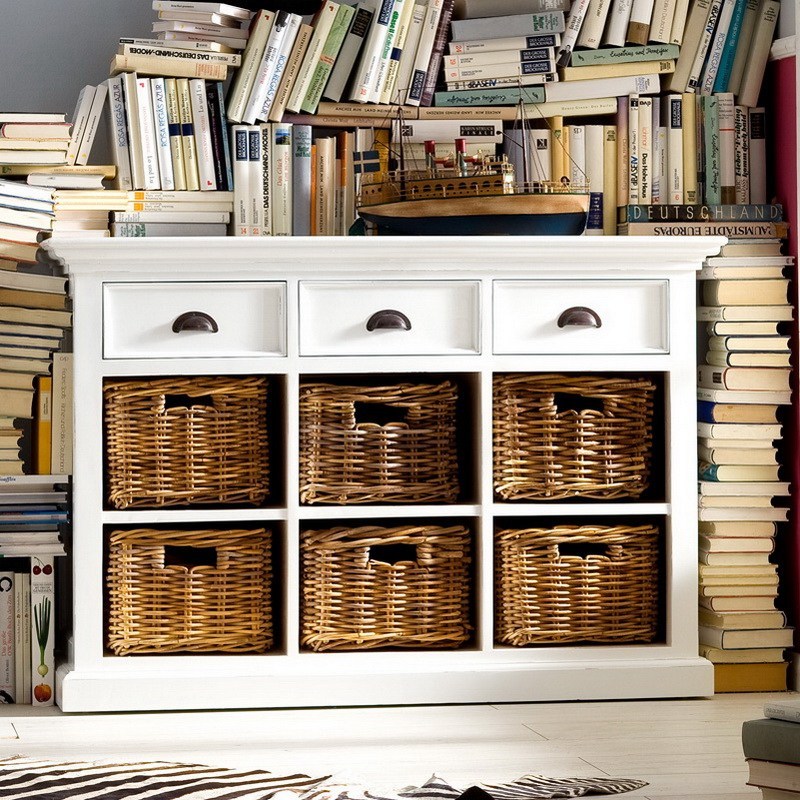 Halifax Coastal White Sideboard with 6 Baskets