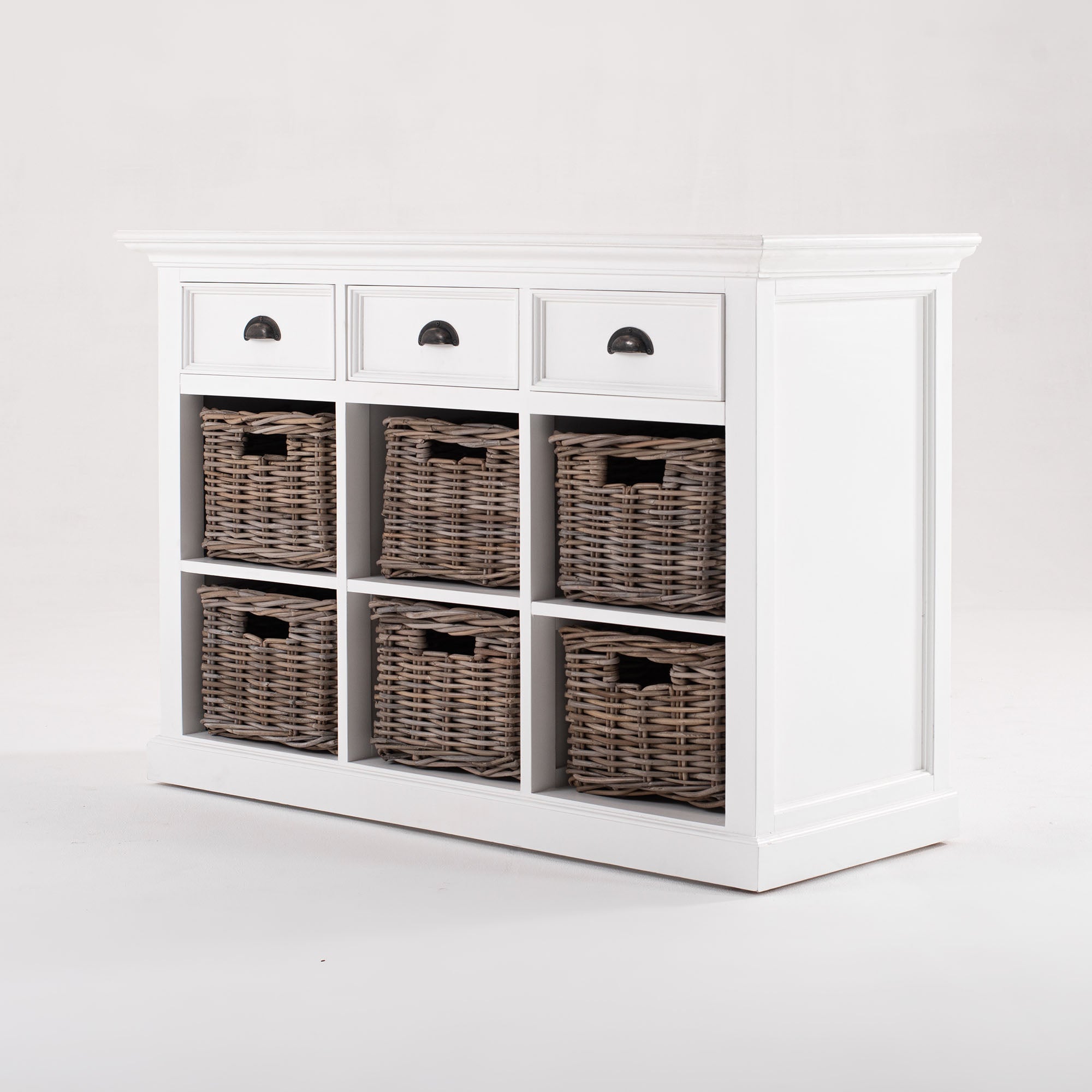 Halifax Coastal White Sideboard with 6 Baskets