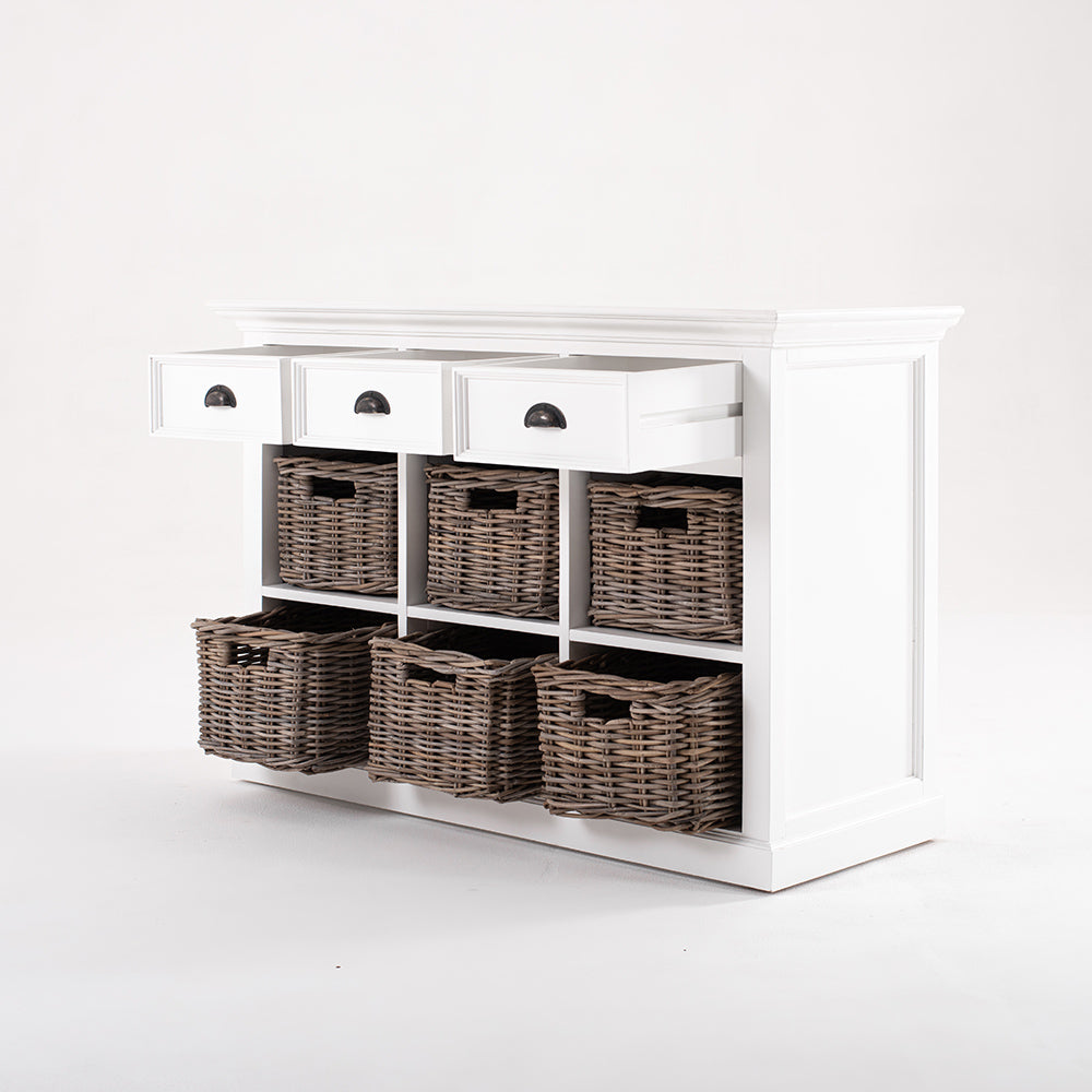 Halifax Coastal White Sideboard with 6 Baskets