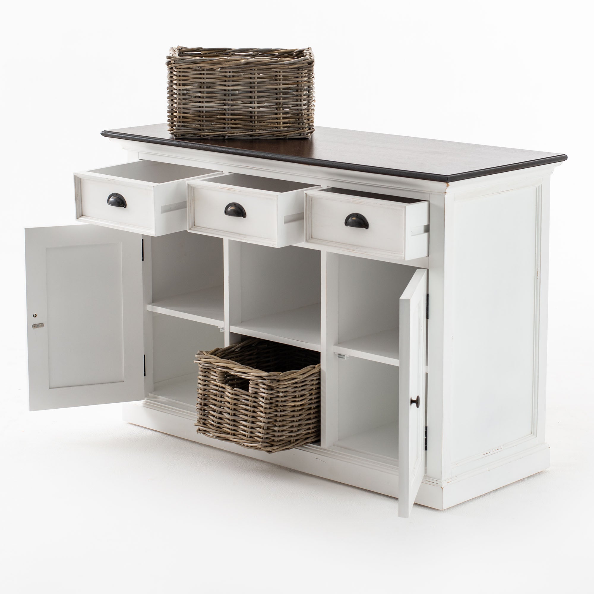 Halifax Accent Coastal White & Brown Buffet with 2 Baskets