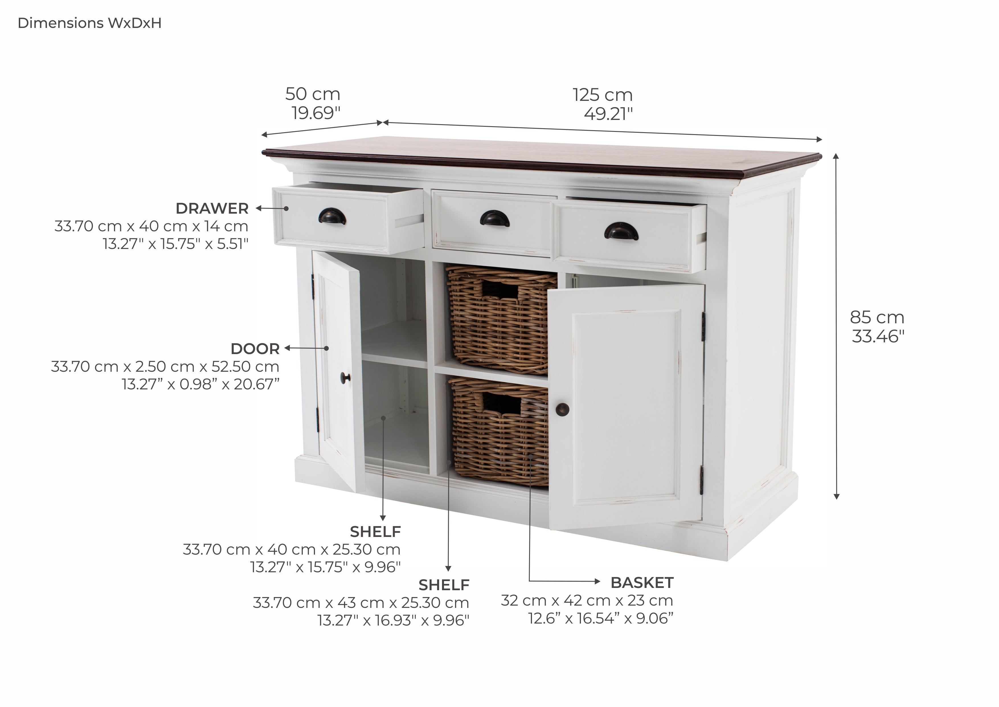 Halifax Accent Coastal White & Brown Buffet with 2 Baskets