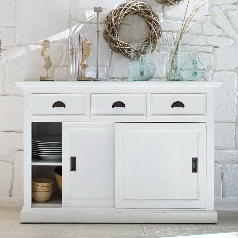 Halifax Coastal White Sideboard with Sliding Doors