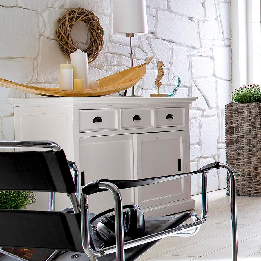 Halifax Coastal White Sideboard with Sliding Doors