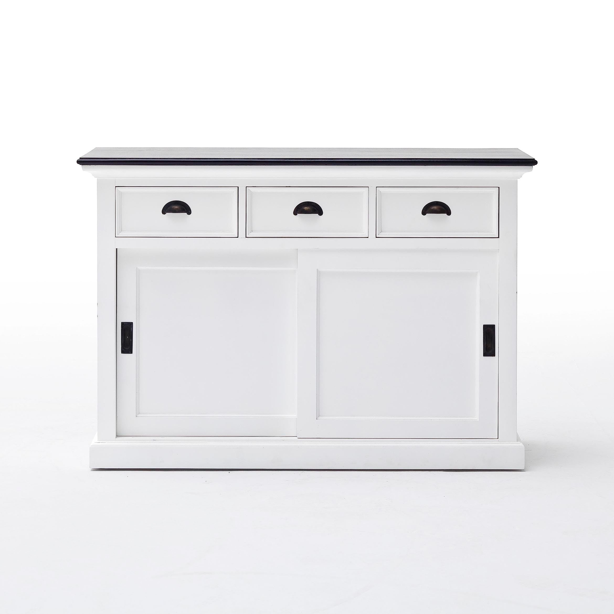 Halifax Contrast Farmhouse White & Black Buffet with Sliding Doors