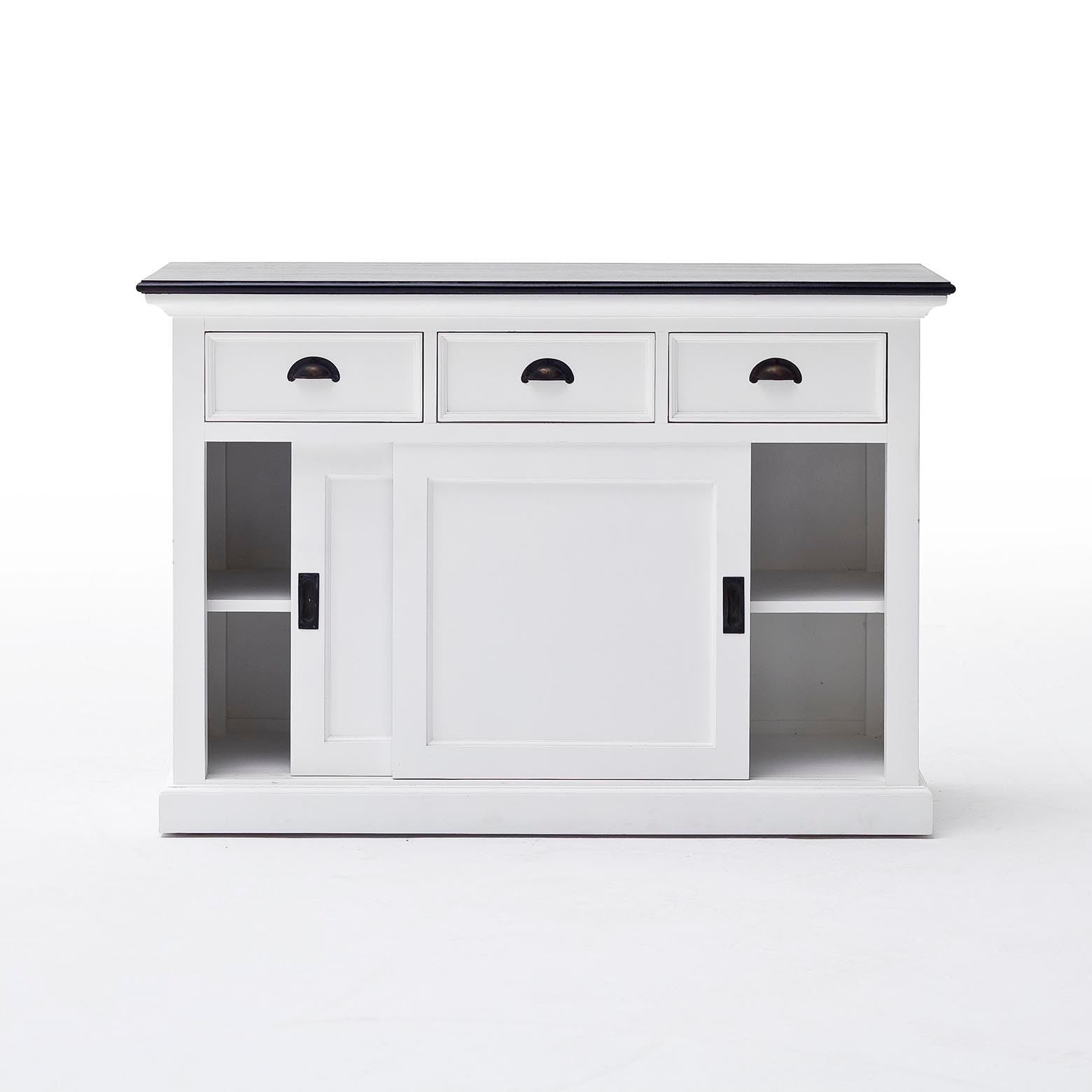 Halifax Contrast Farmhouse White & Black Buffet with Sliding Doors