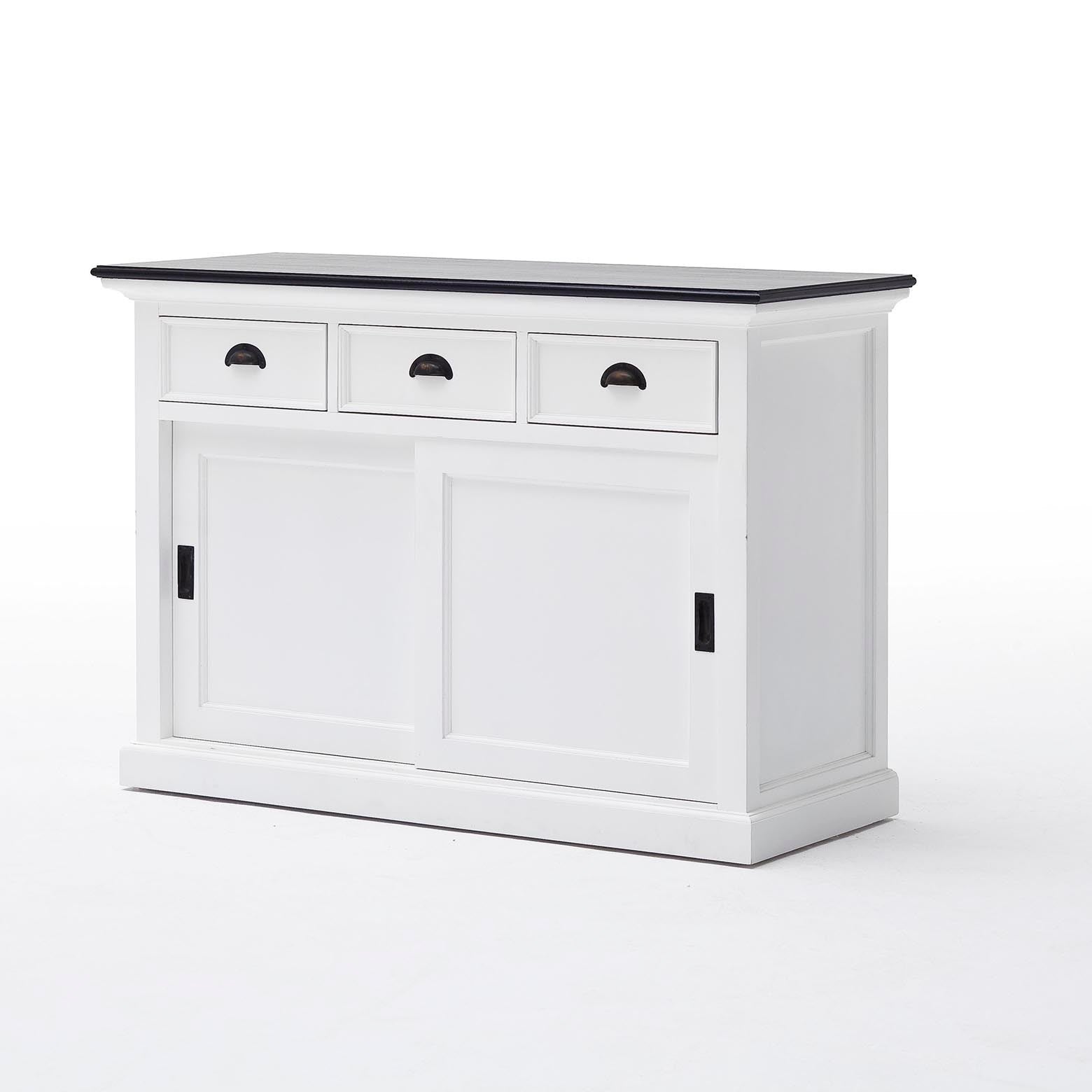 Halifax Contrast Farmhouse White & Black Buffet with Sliding Doors