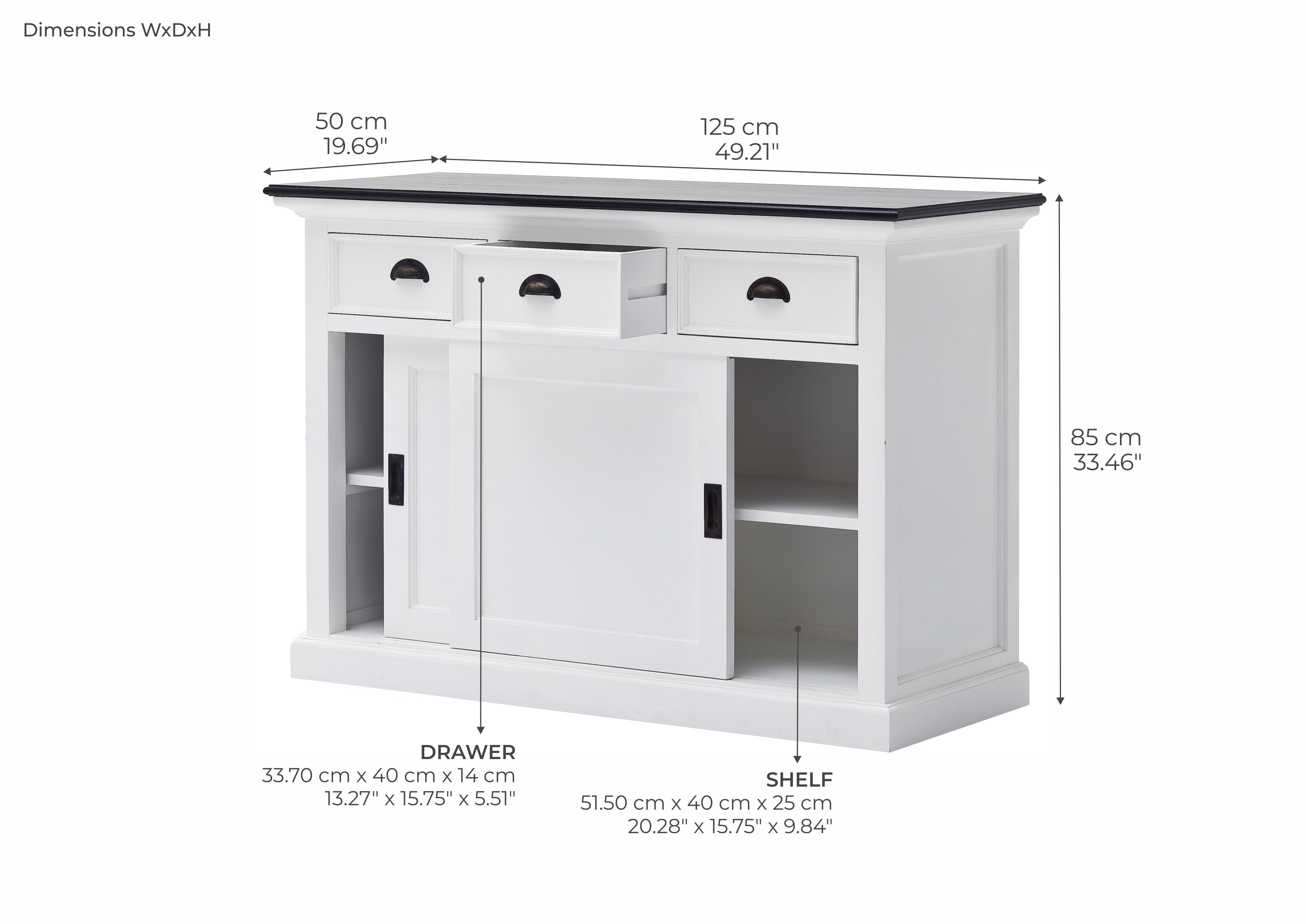 Halifax Contrast Farmhouse White & Black Buffet with Sliding Doors