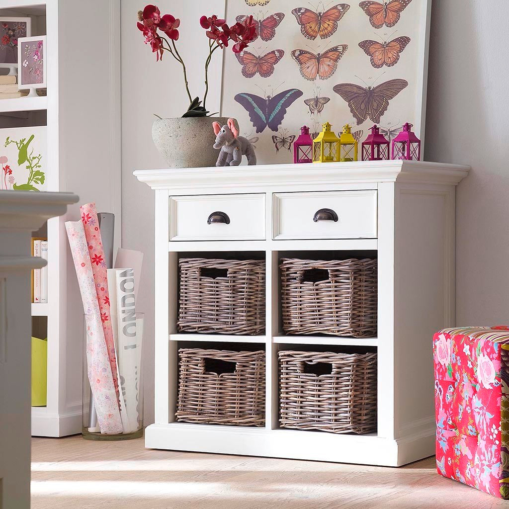 Halifax Coastal White Medium Sideboard with Basket Set