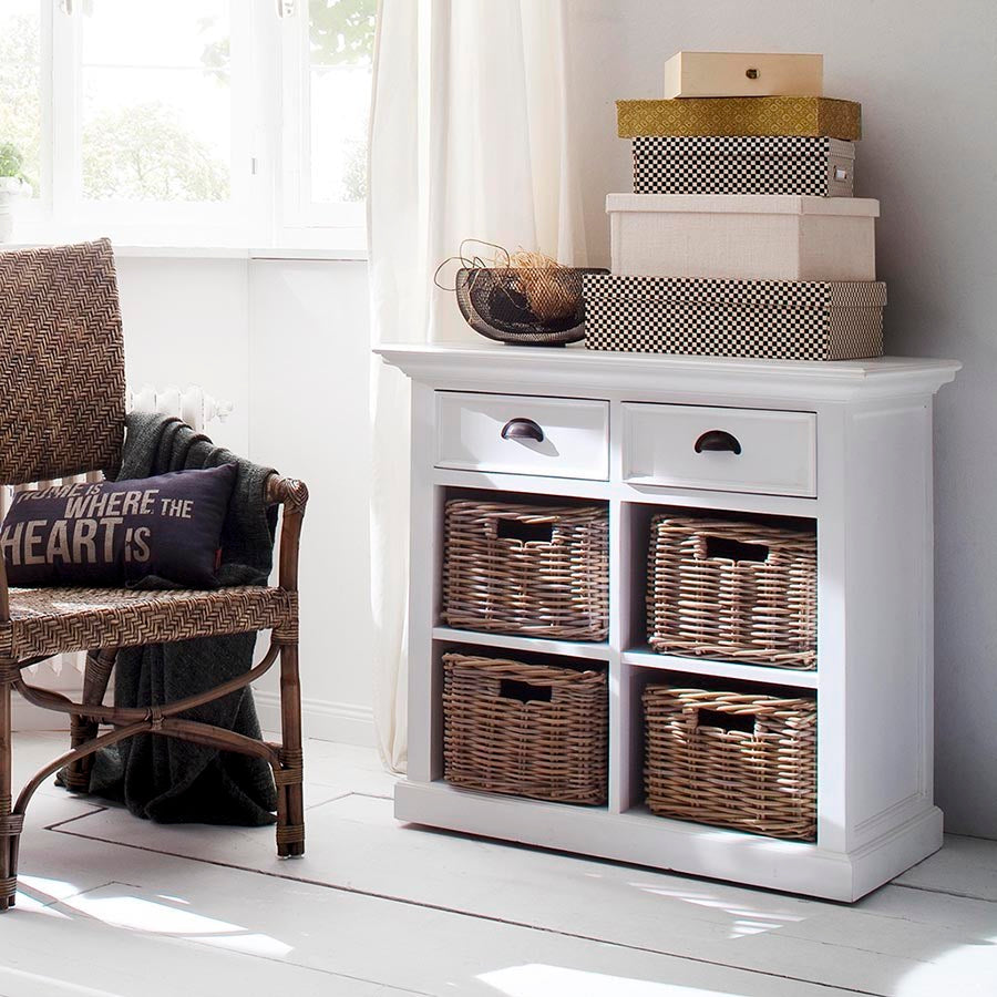 Halifax Coastal White Medium Sideboard with Basket Set