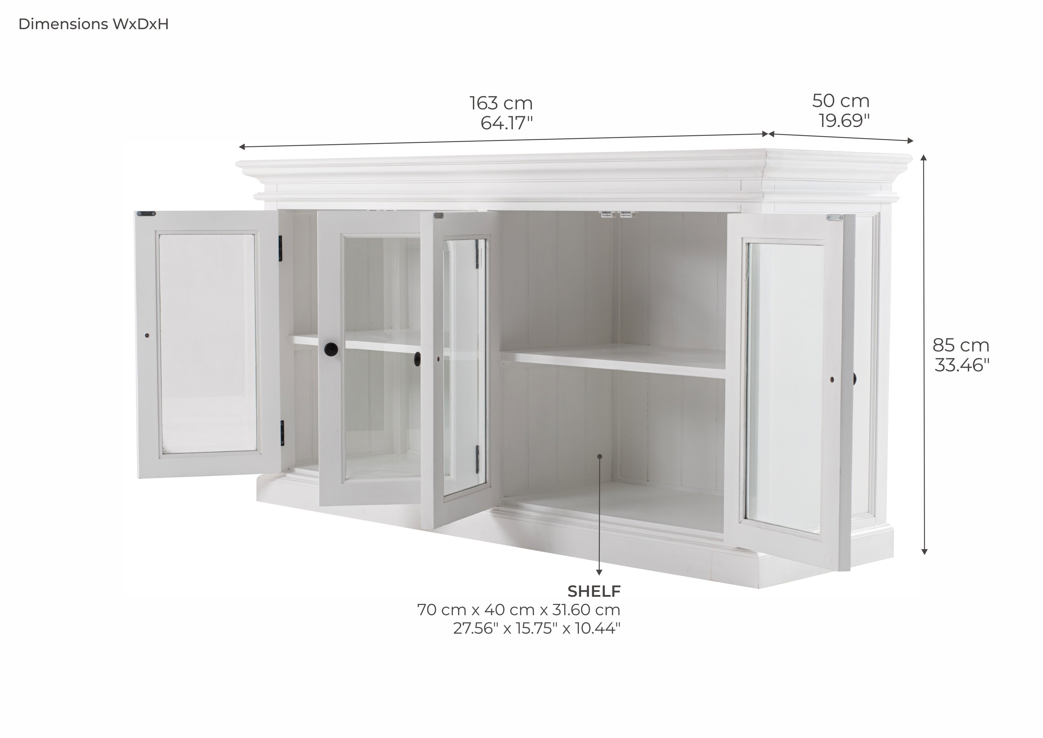 Halifax Coastal White Display Sideboard with 4 Glass Doors