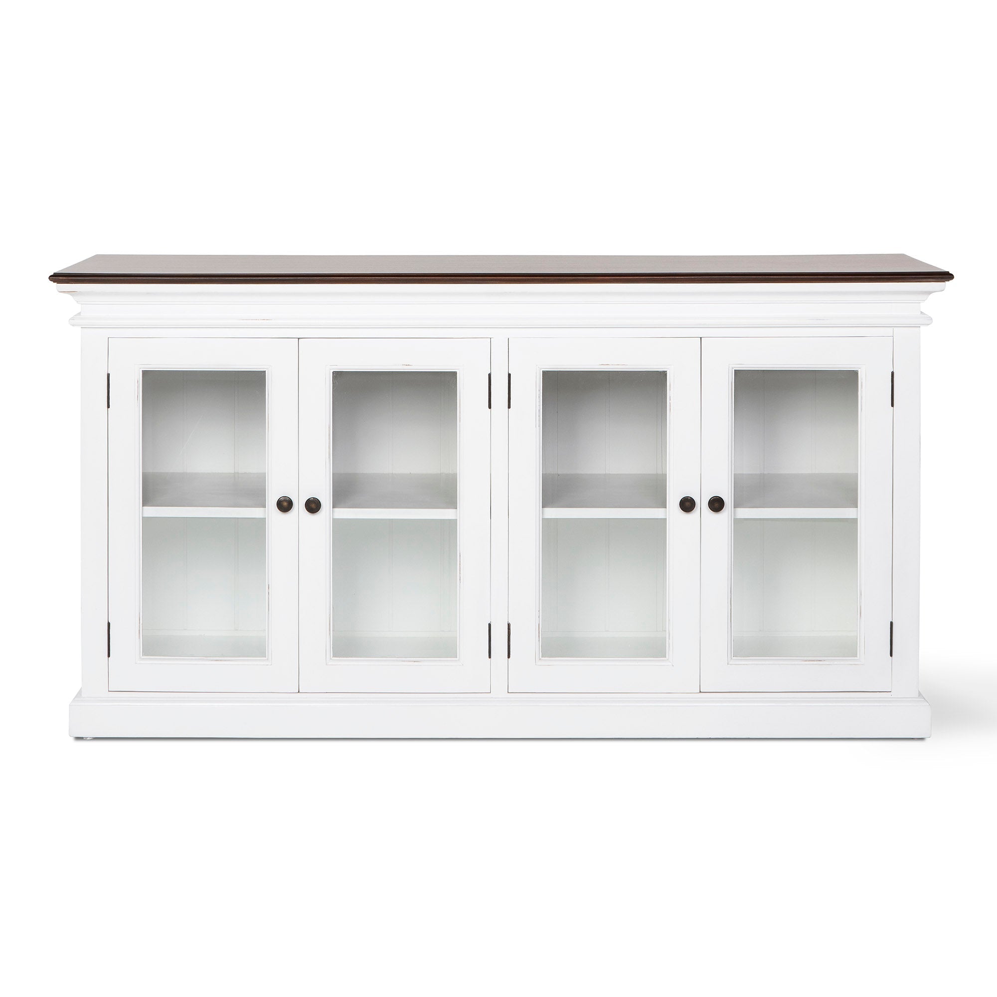 Halifax Accent Coastal White & Brown Display Buffet with 4 Glass Doors