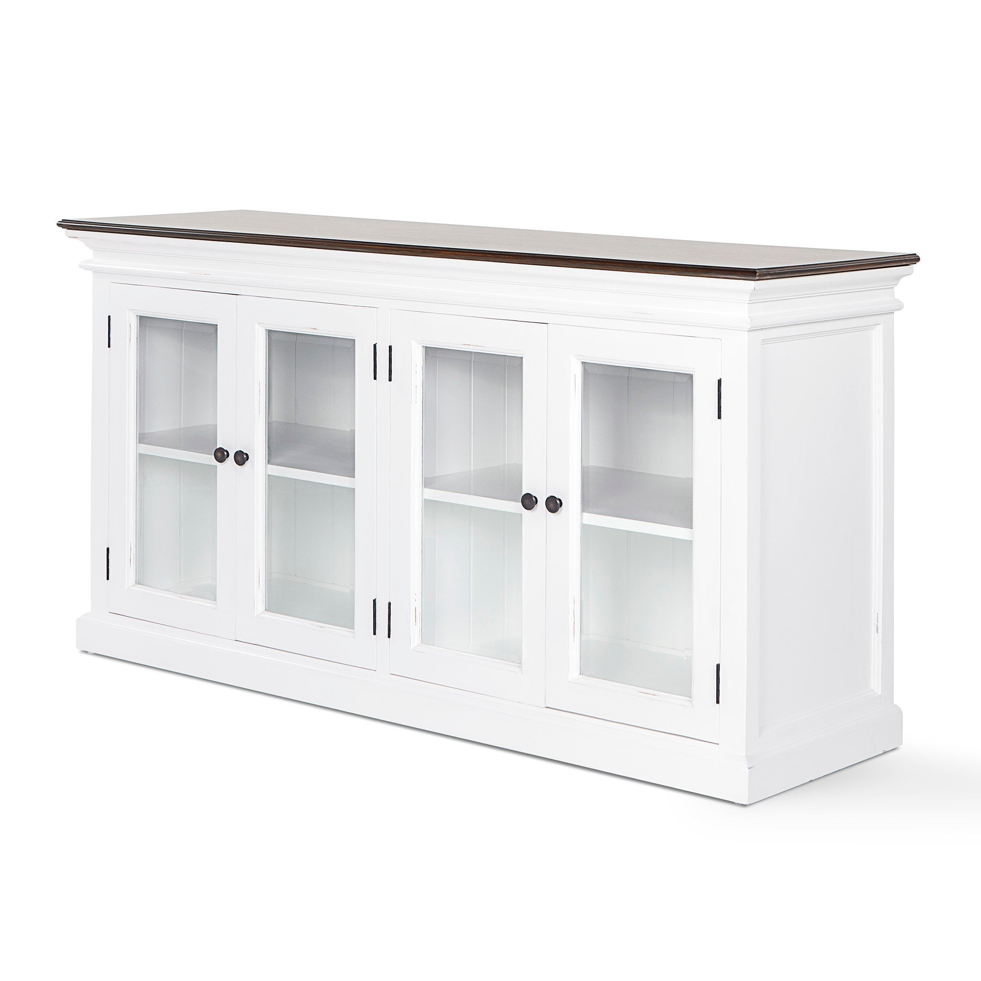 Halifax Accent Coastal White & Brown Display Buffet with 4 Glass Doors