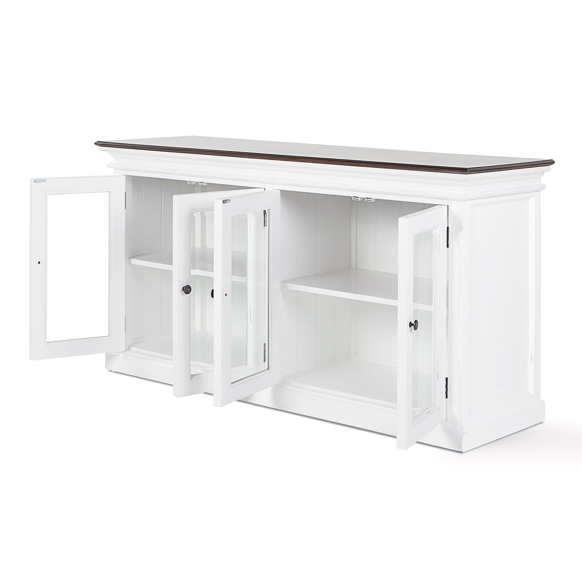 Halifax Accent Coastal White & Brown Display Buffet with 4 Glass Doors