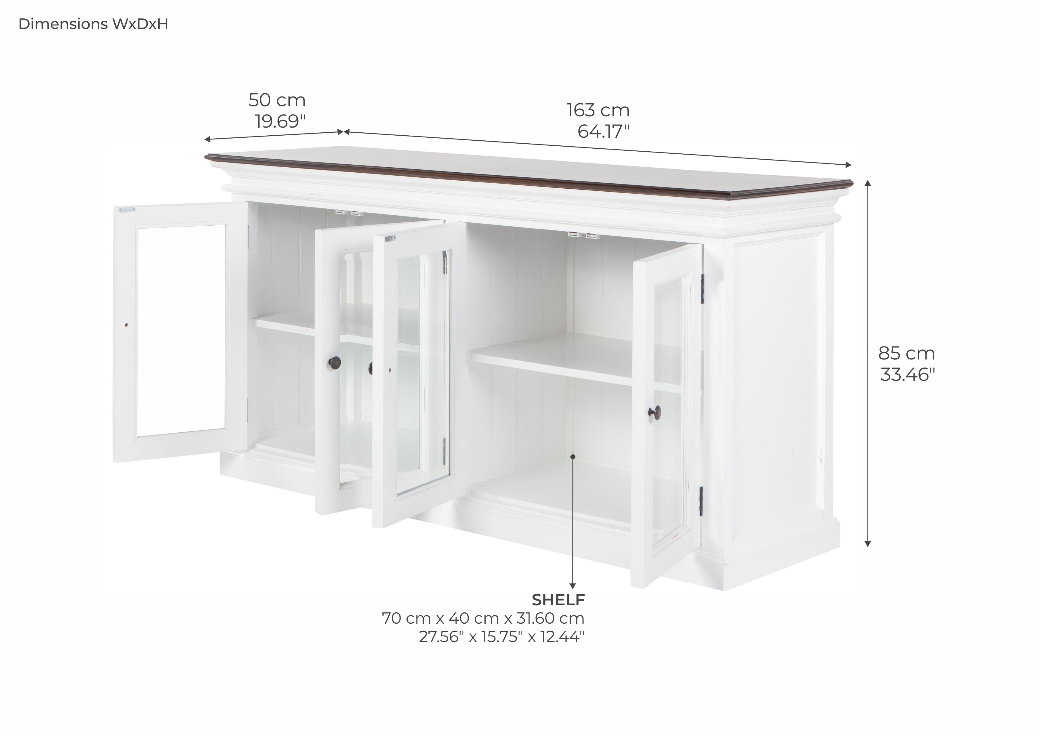 Halifax Accent Coastal White & Brown Display Buffet with 4 Glass Doors