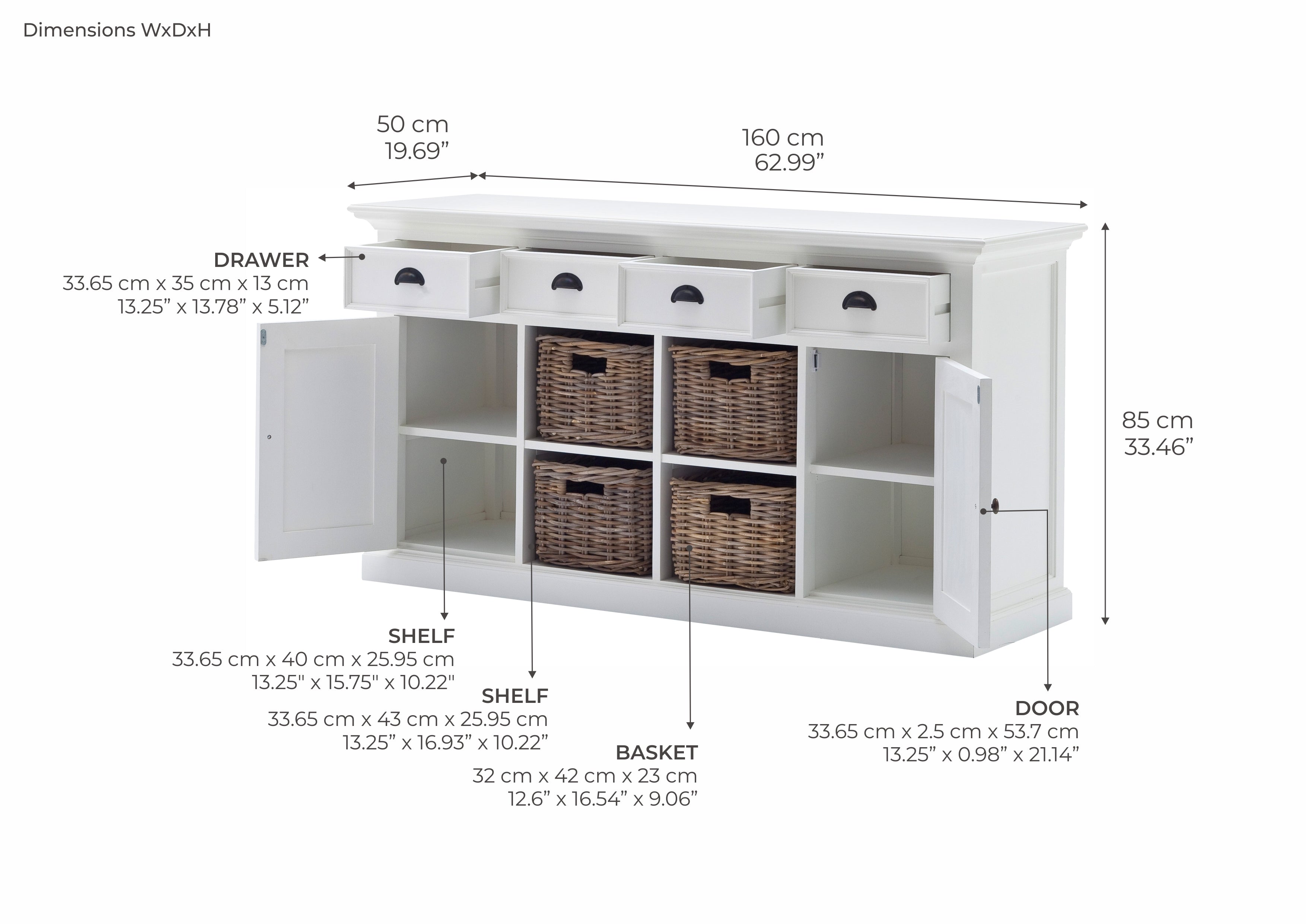 Halifax Coastal White Buffet with 4 Baskets