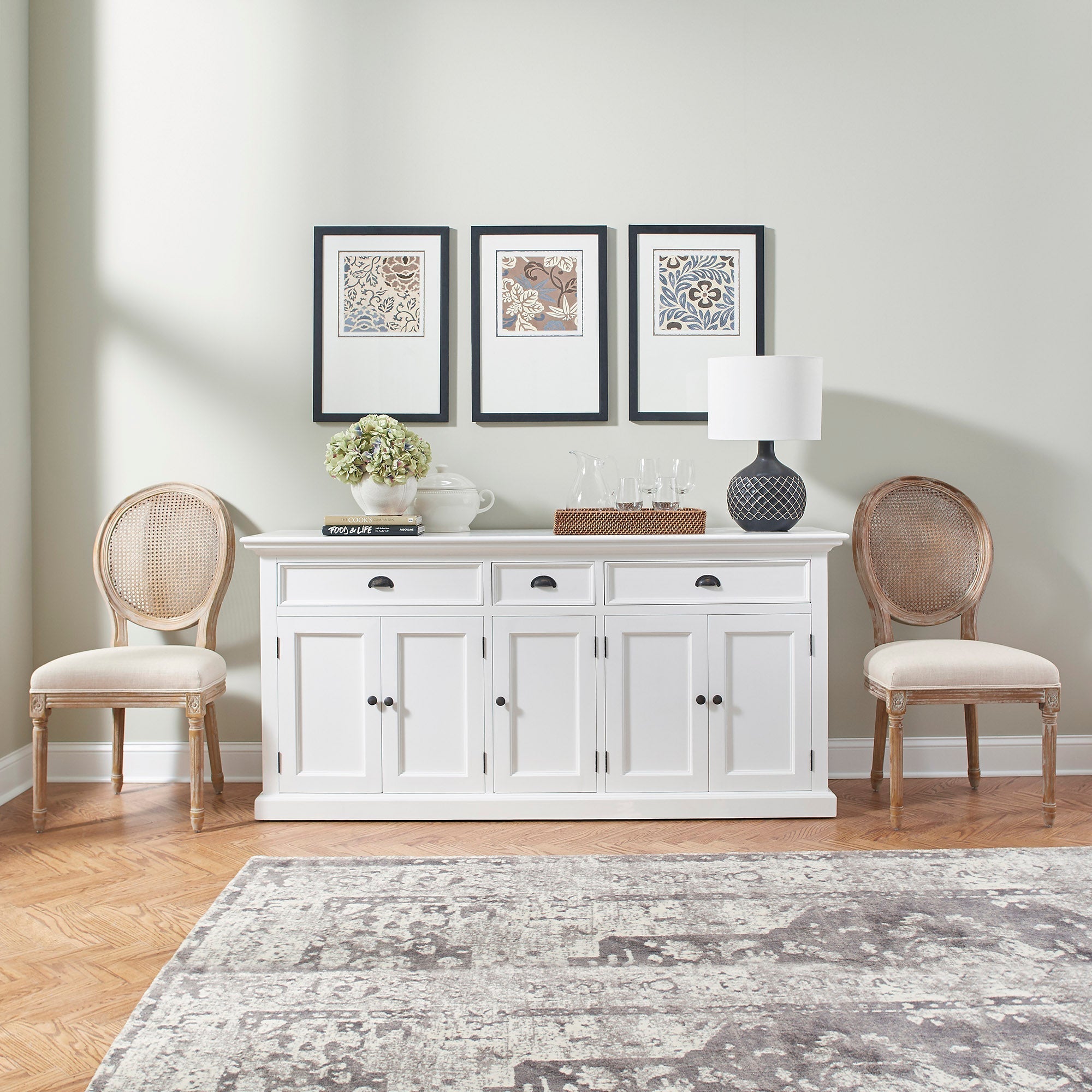 Halifax Coastal White Buffet with 5 Doors 3 Drawers