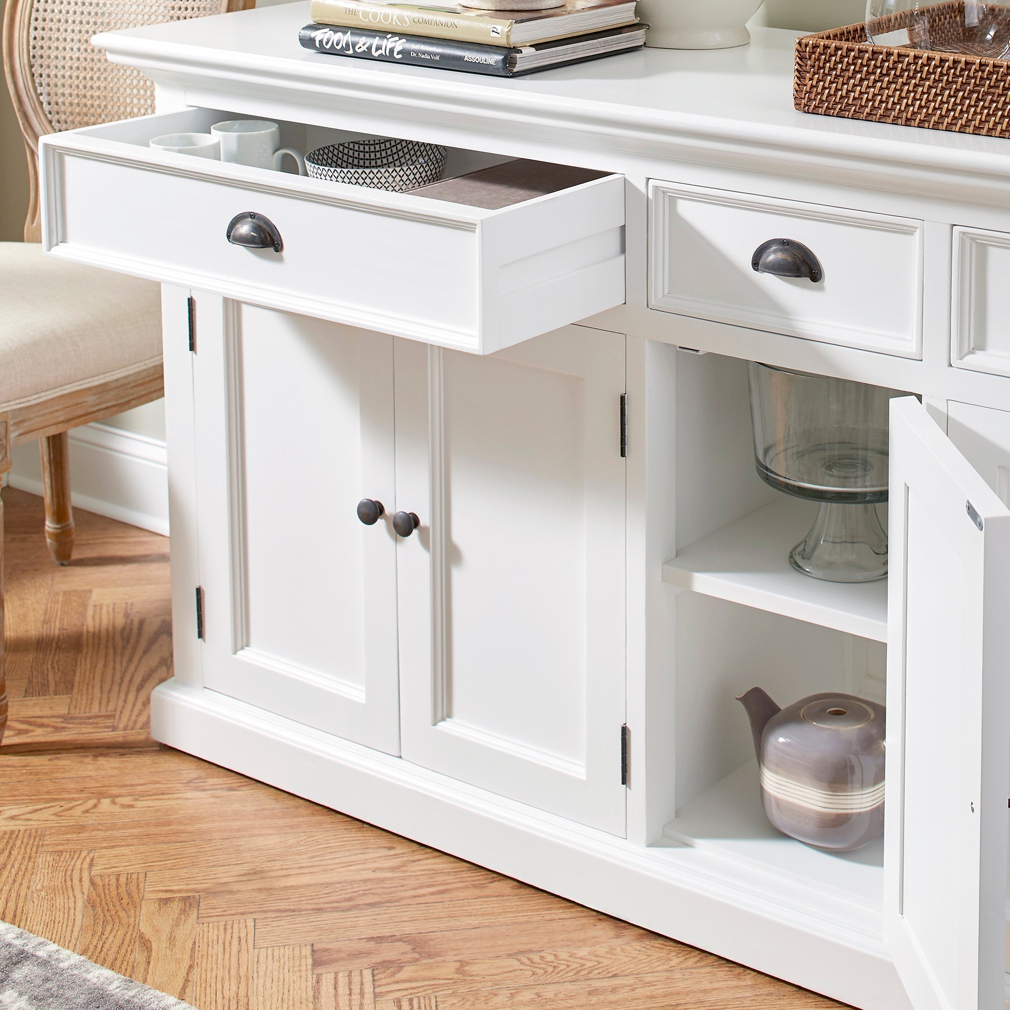 Halifax Coastal White Buffet with 5 Doors 3 Drawers