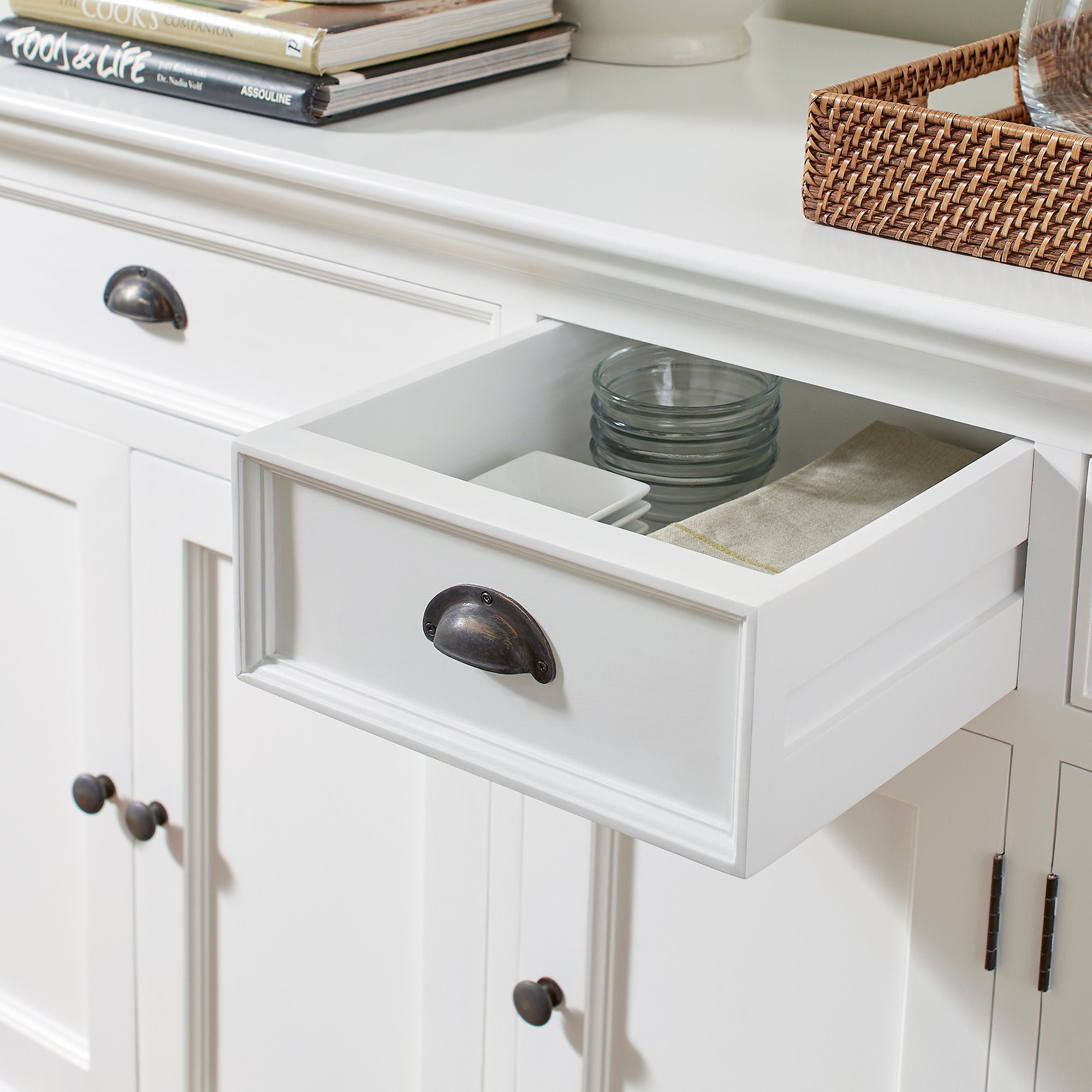 Halifax Coastal White Buffet with 5 Doors 3 Drawers