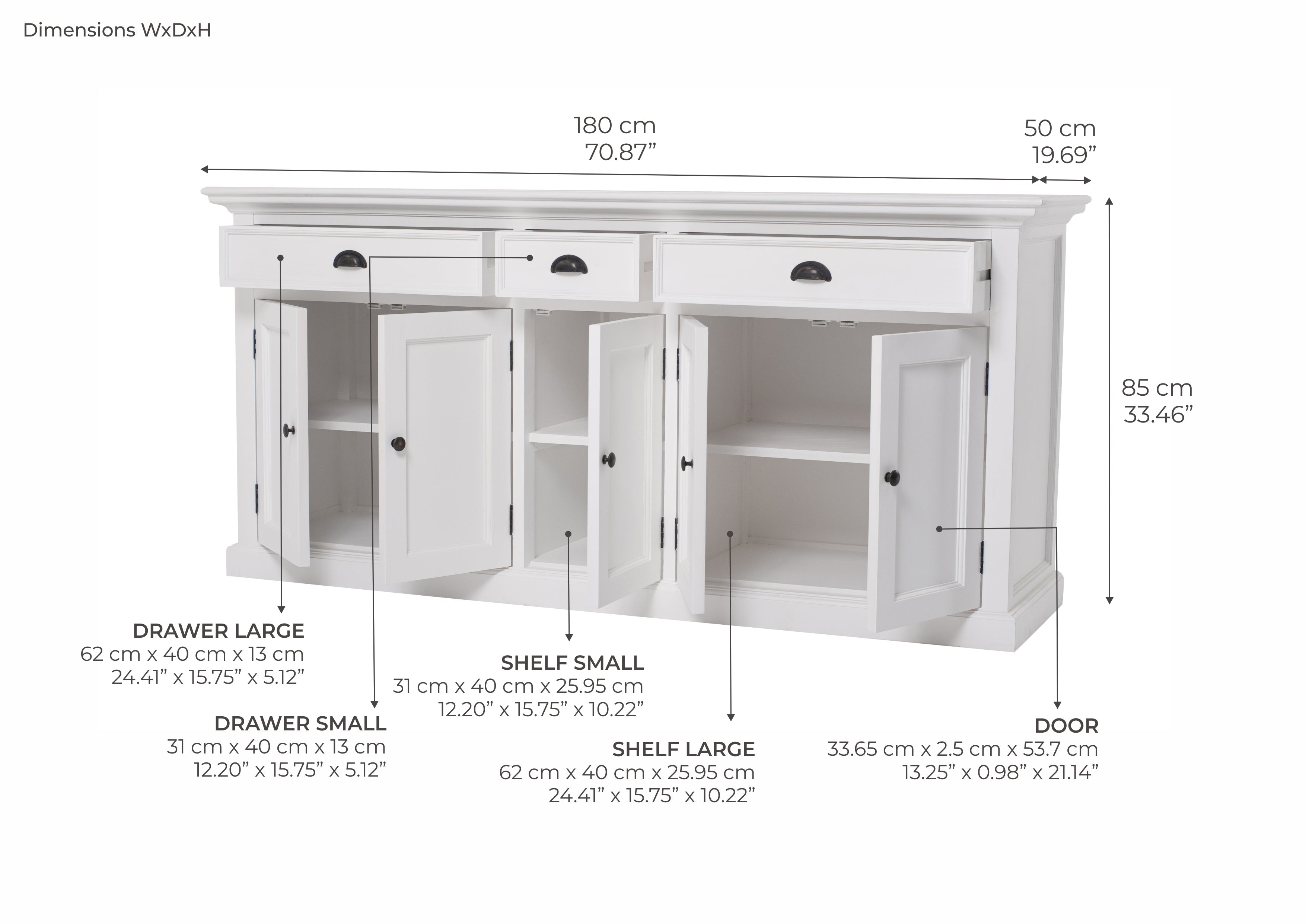 Halifax Coastal White Buffet with 5 Doors 3 Drawers