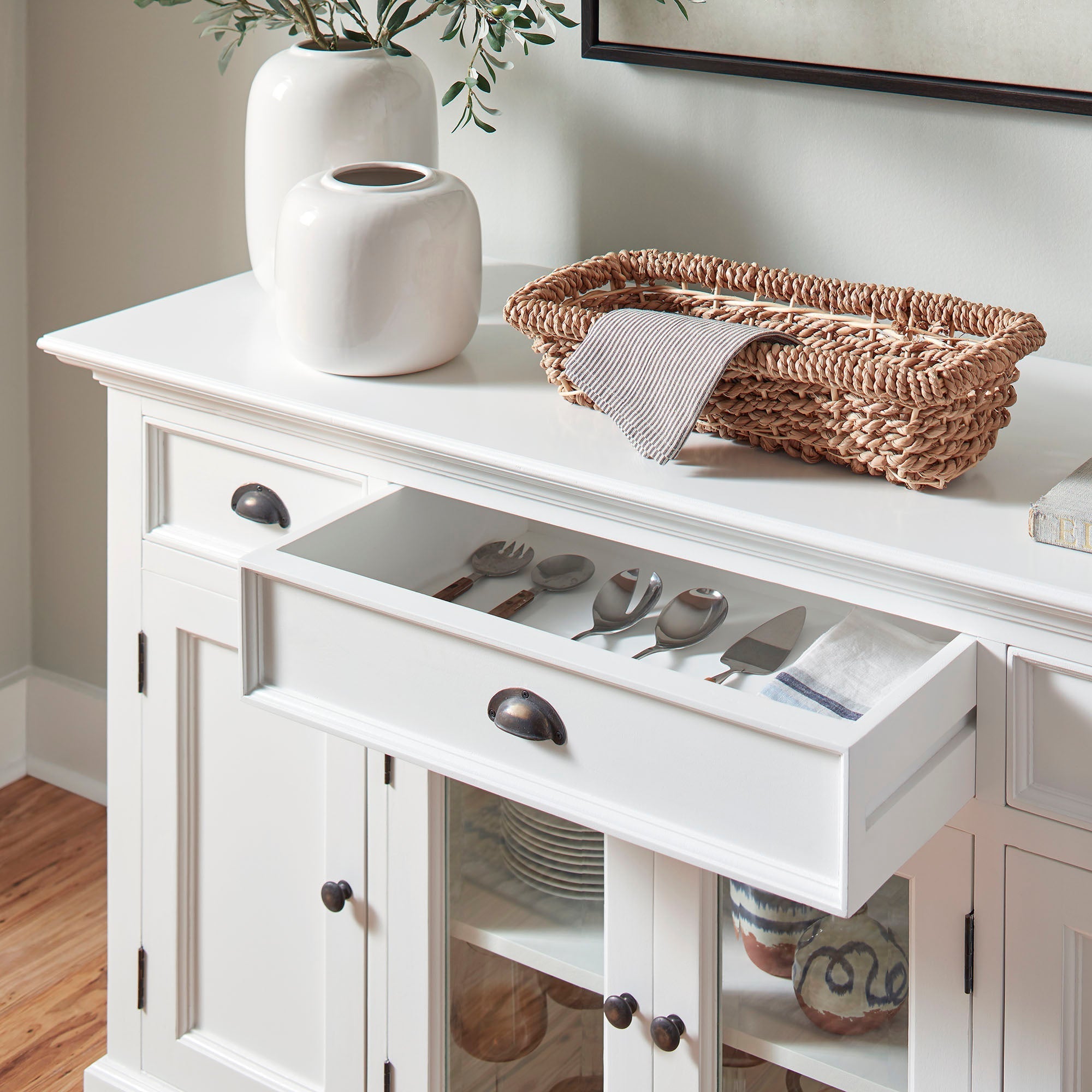 Halifax Coastal White Sideboard with 4 Doors 3 Drawers