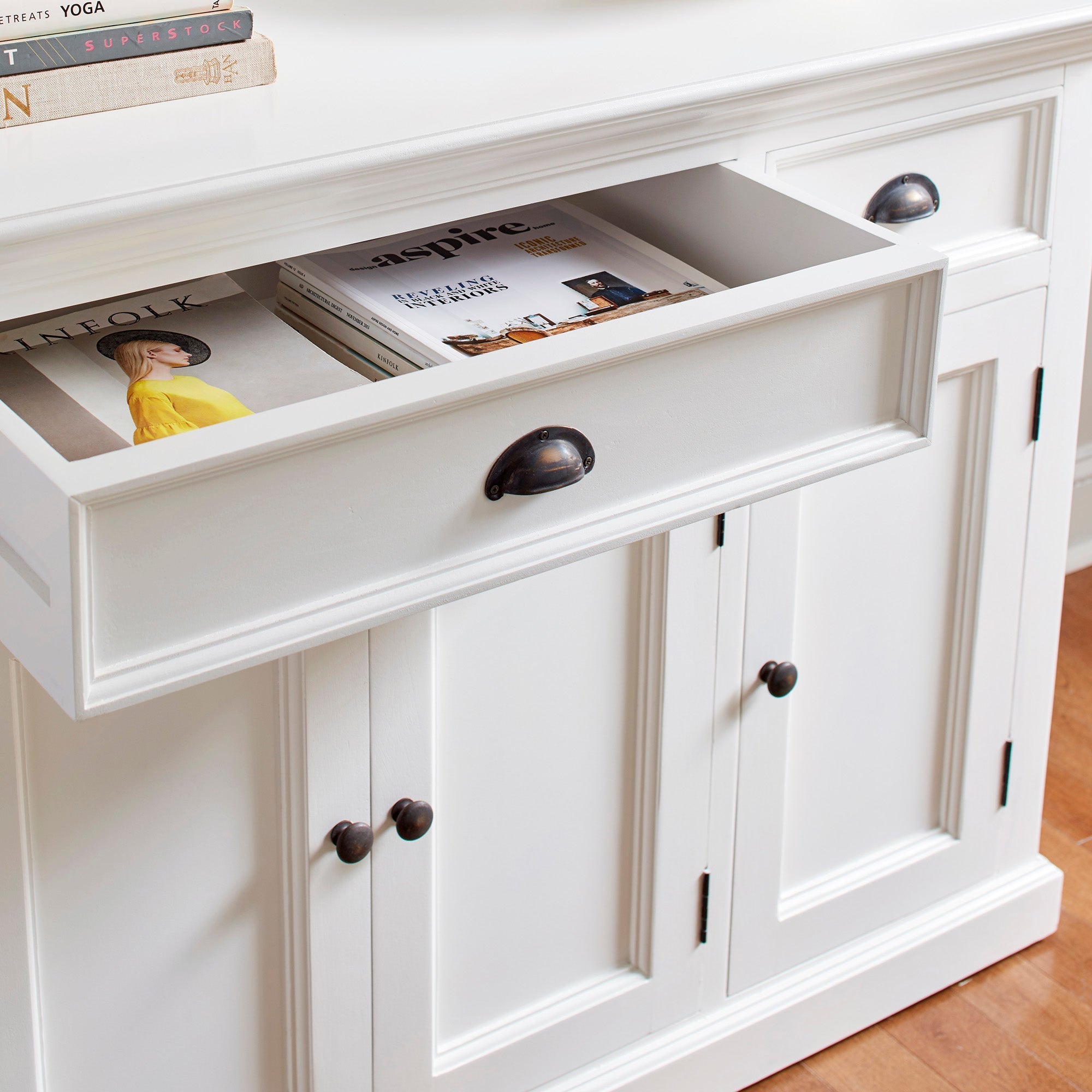 Halifax Coastal White Buffet with 4 Doors 3 Drawers