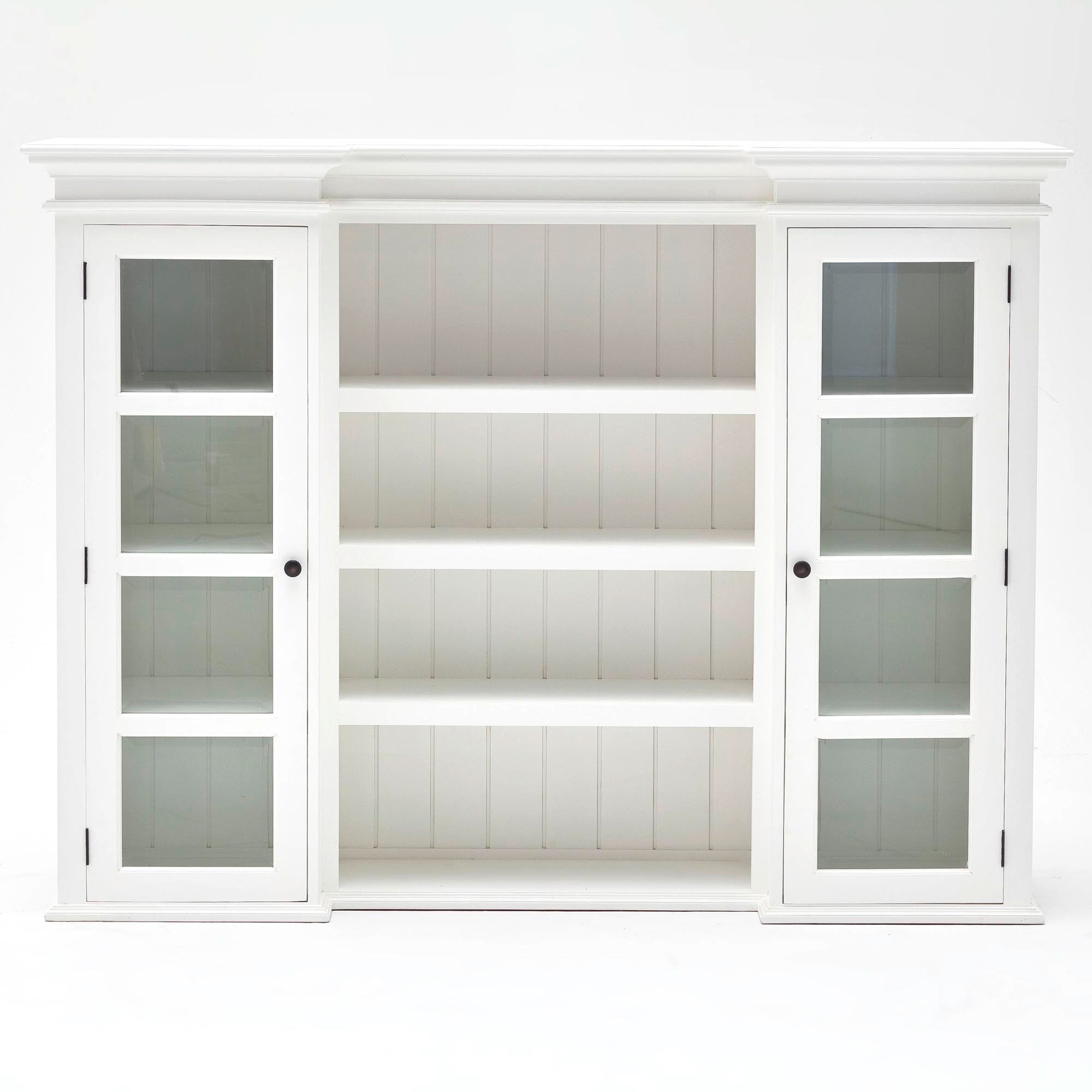 Halifax Coastal White Library Hutch Cabinet with Basket Set