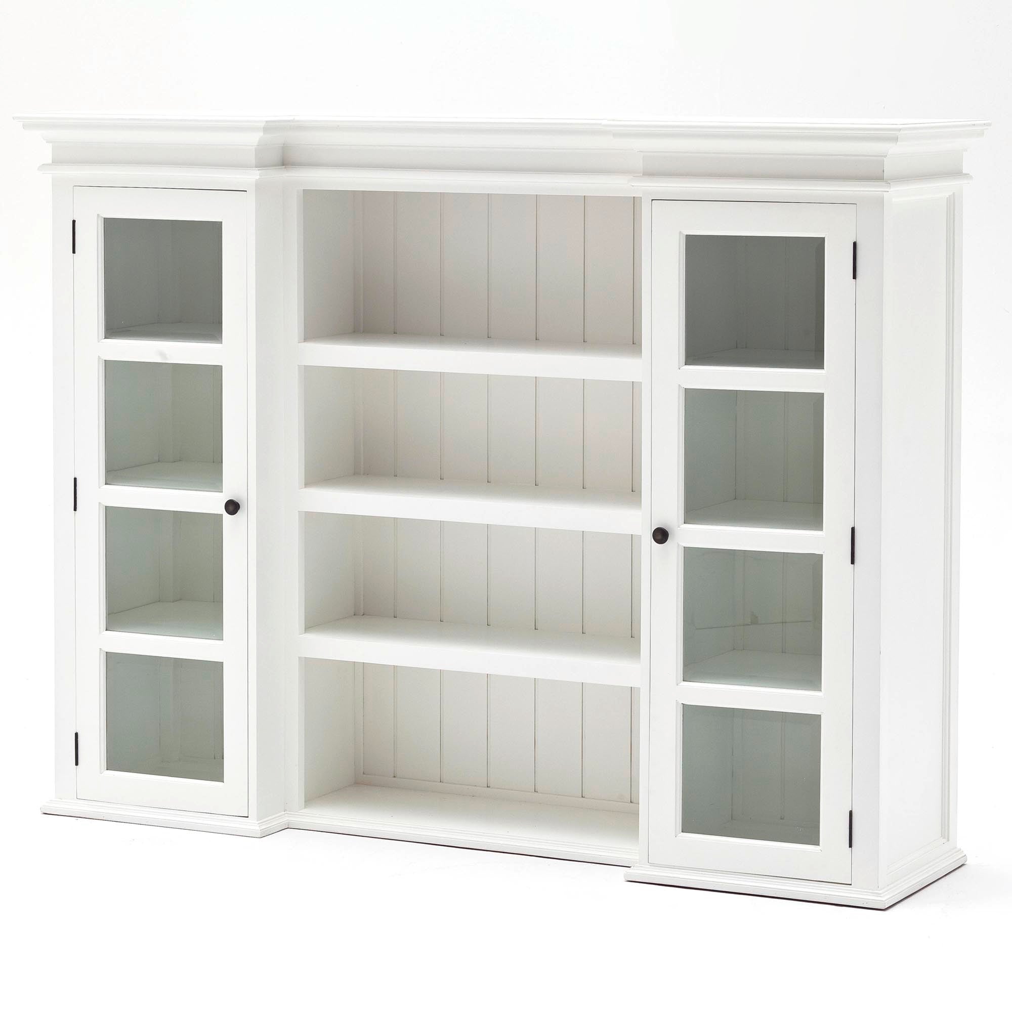 Halifax Coastal White Library Hutch Cabinet with Basket Set