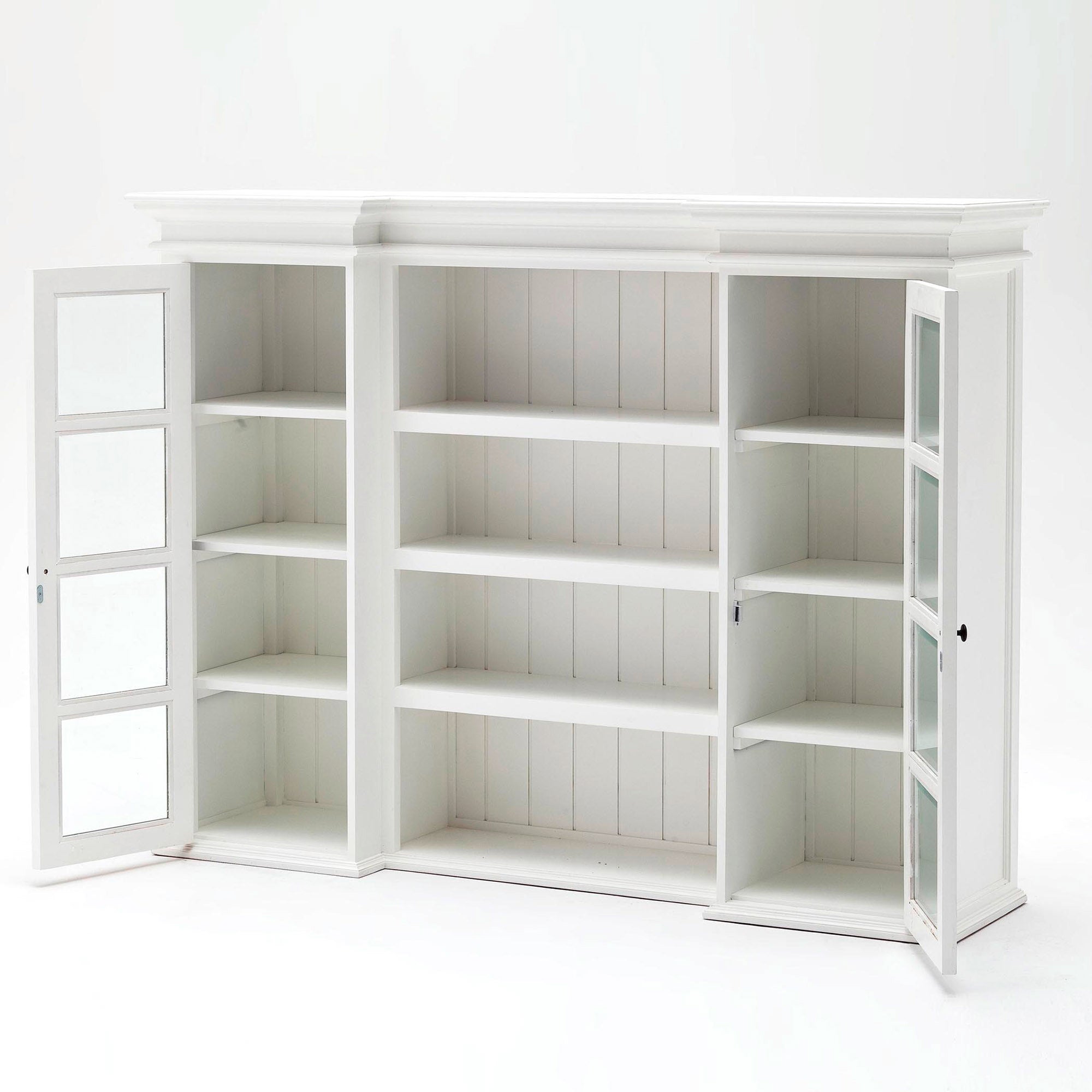 Halifax Coastal White Library Hutch Cabinet with Basket Set