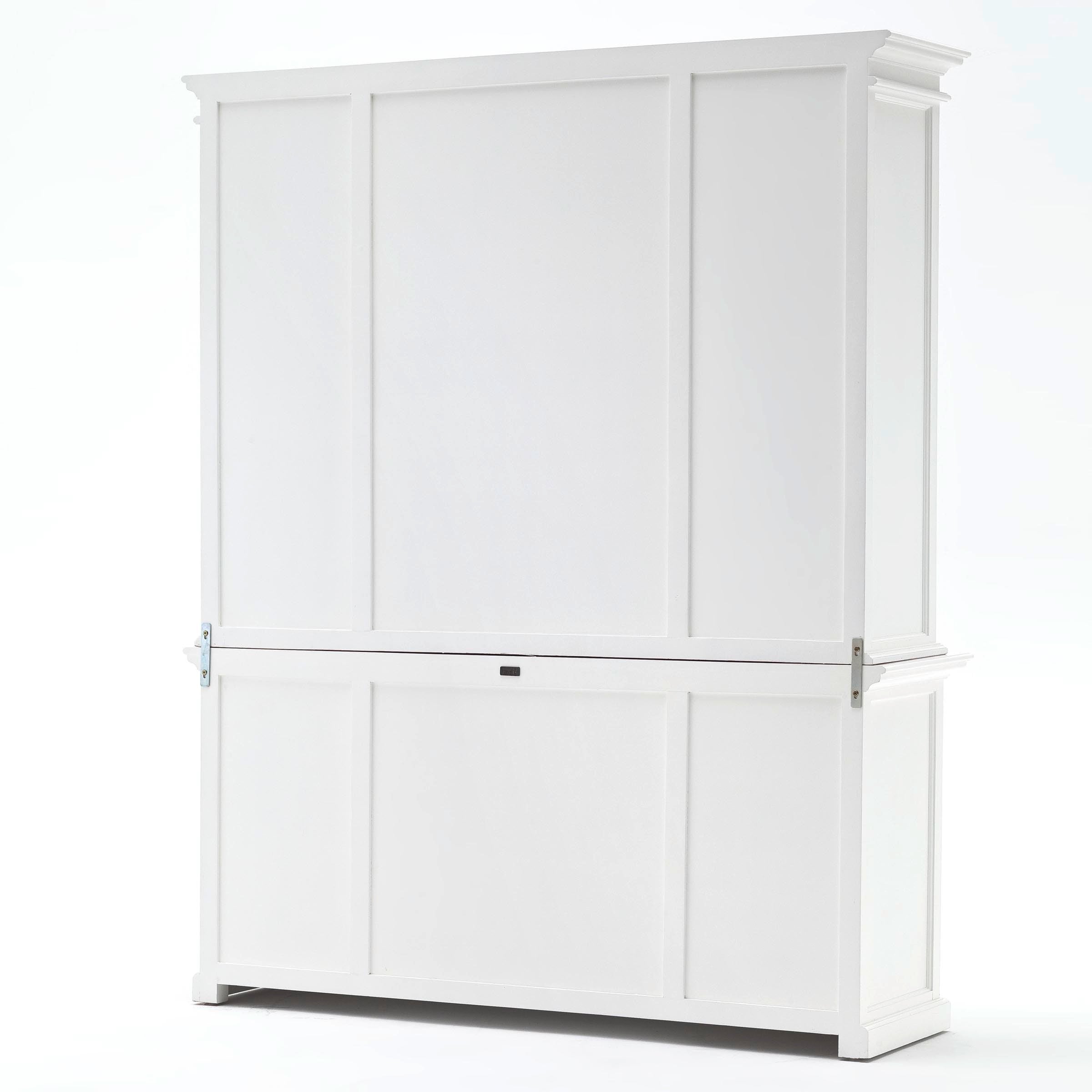 Halifax Coastal White Library Hutch Cabinet with Basket Set