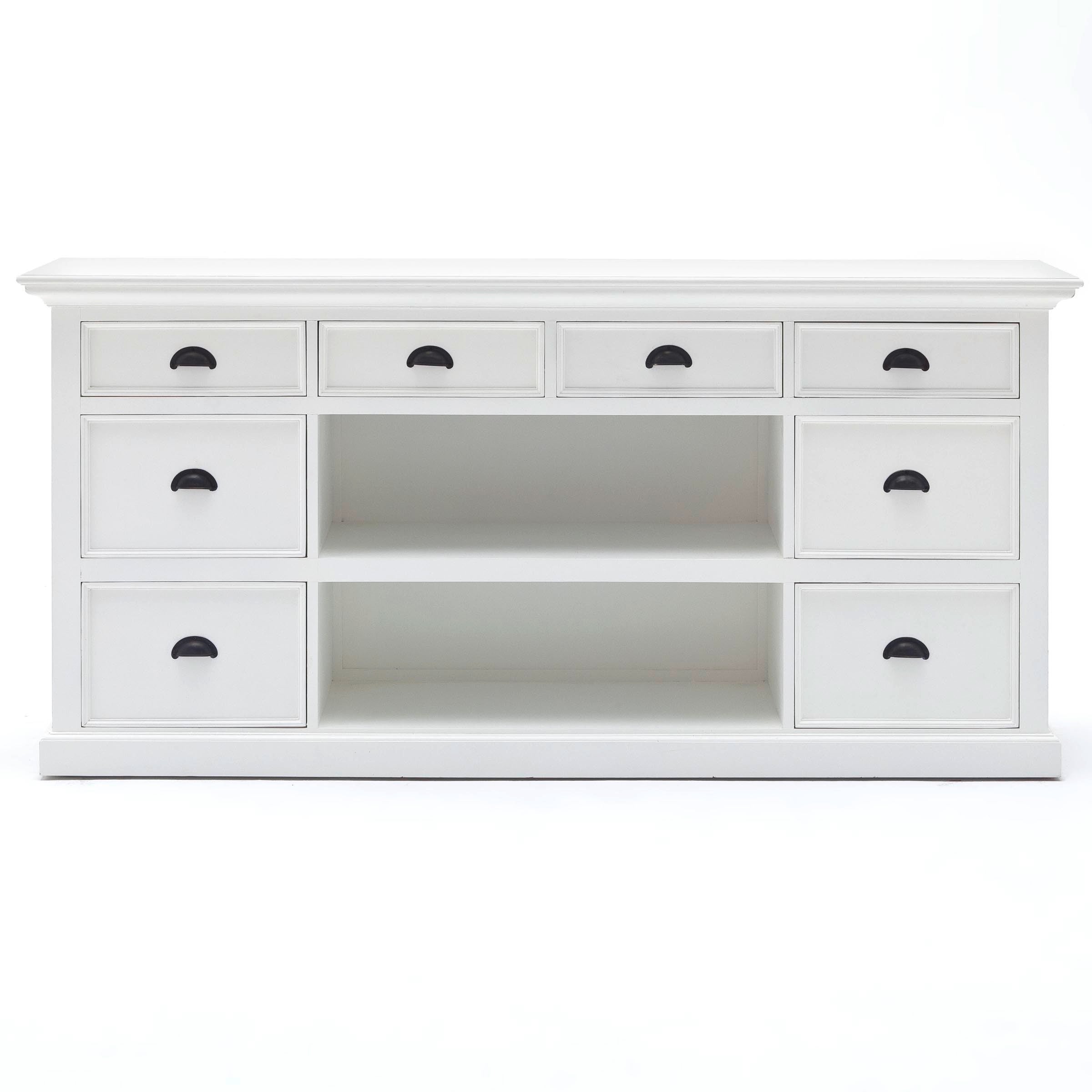 Halifax Coastal White Library Hutch Cabinet with Basket Set