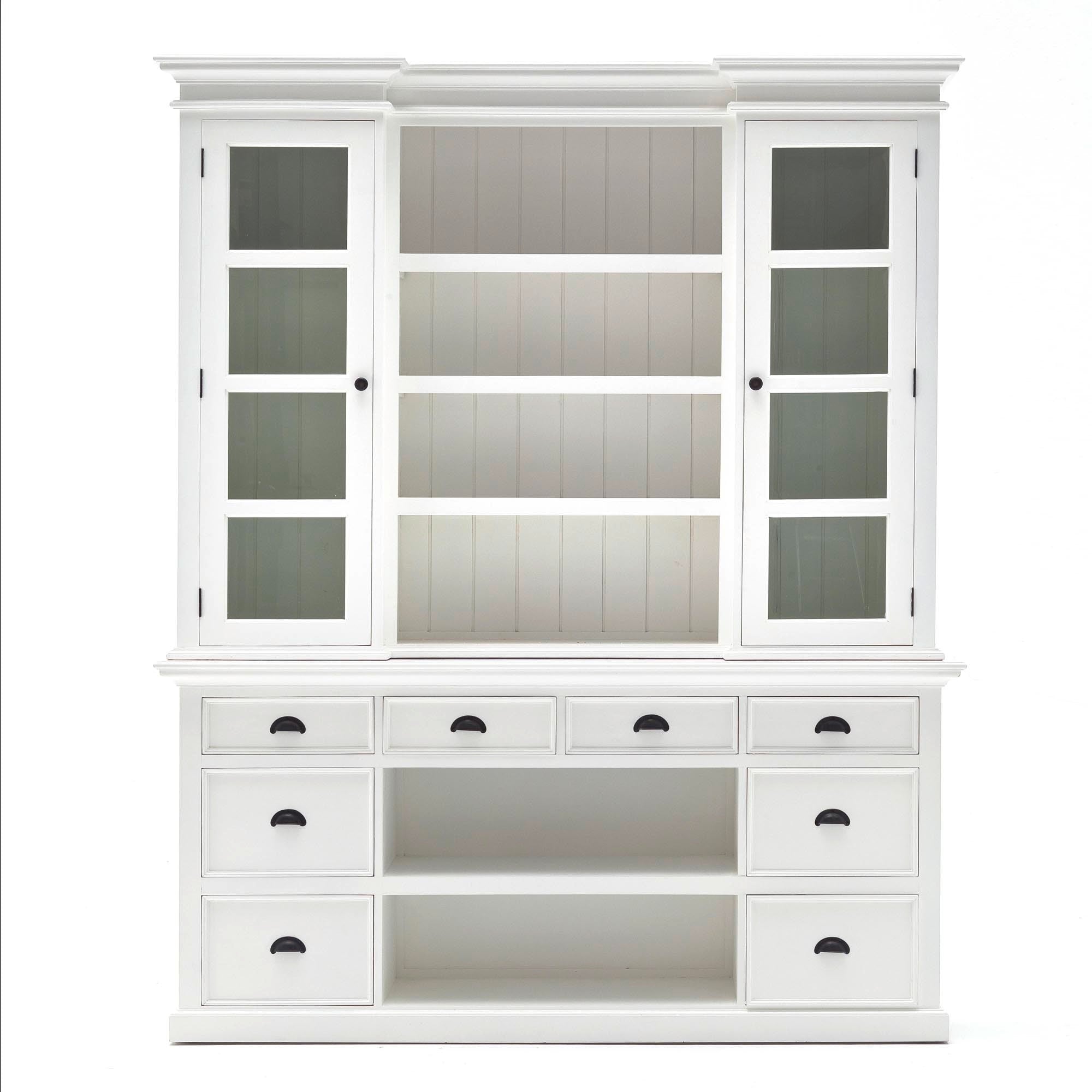 Halifax Coastal White Library Hutch Cabinet with Basket Set