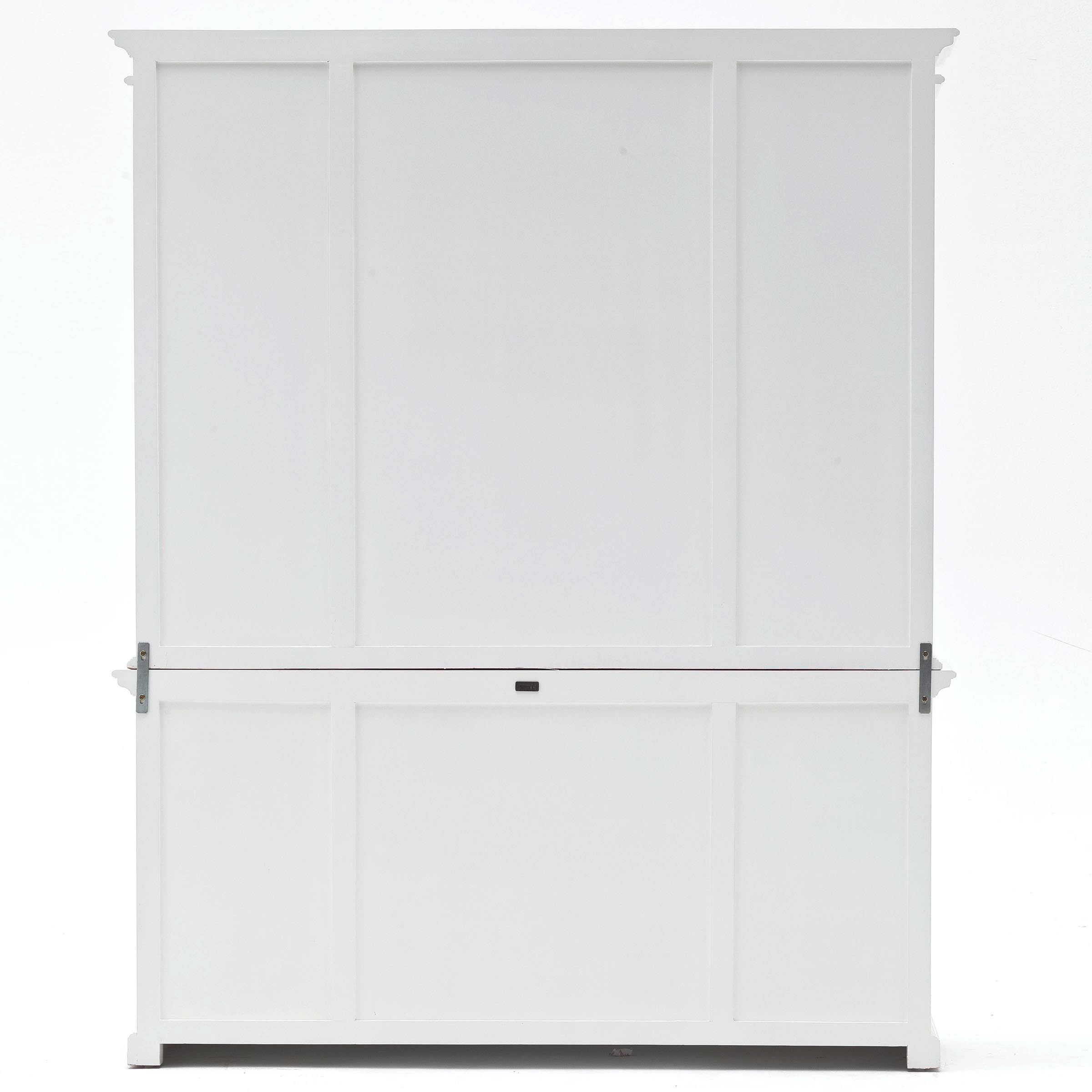 Halifax Coastal White Library Hutch Cabinet with Basket Set