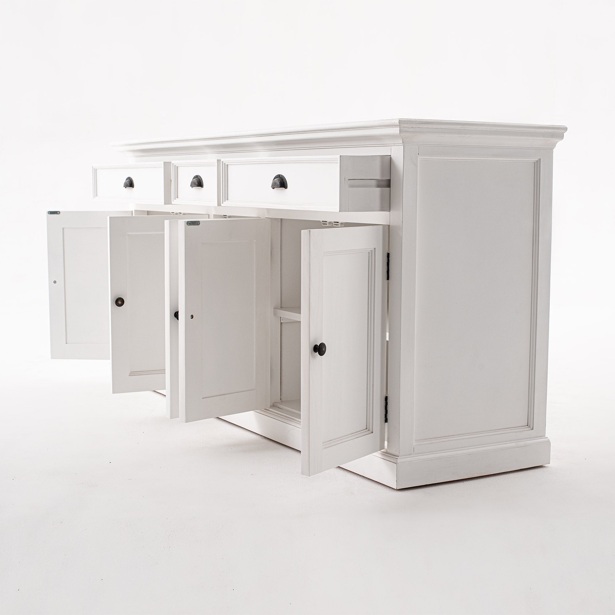 Halifax Coastal White Kitchen Hutch Cabinet with 5 Doors 3 Drawers